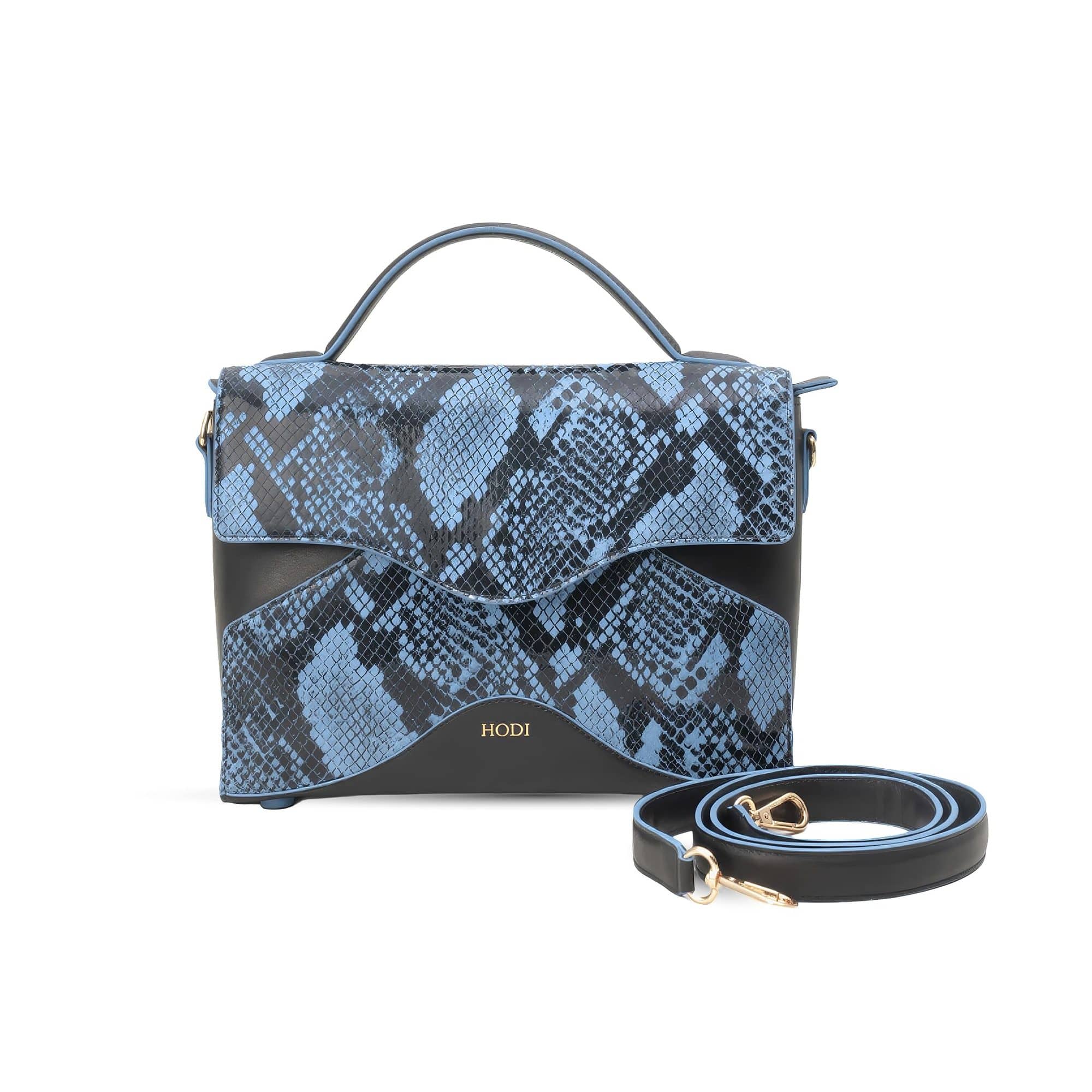 Hodi Women's Snake Print Flap Sling Bag | Genuine Foil Leather Handbag | Faux Suede Lining