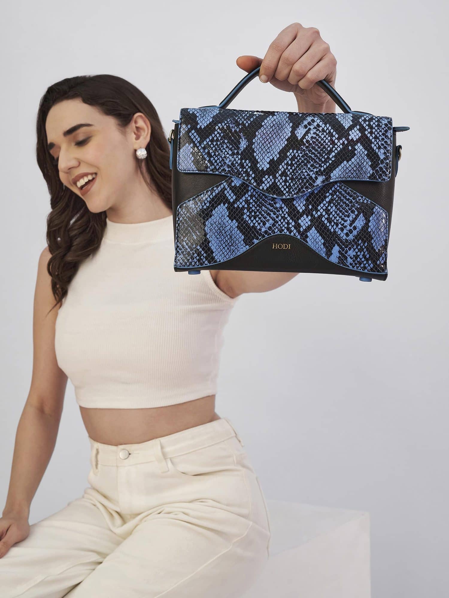 Hodi Women's Snake Print Flap Sling Bag | Genuine Foil Leather Handbag | Faux Suede Lining — photo 2