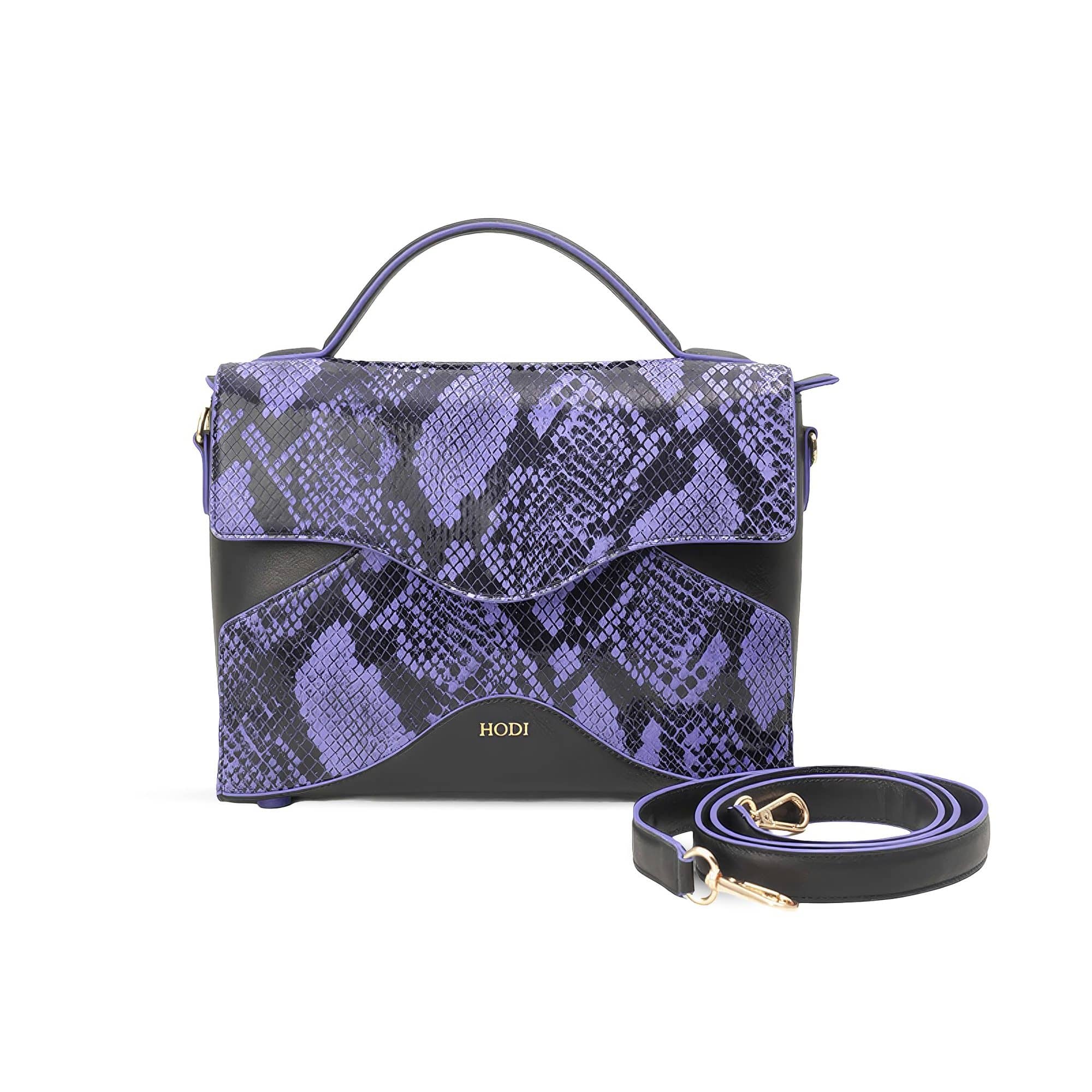 Hodi Women's Snake Print Flap Sling Bag | Genuine Foil Leather Handbag | Faux Suede Lining
