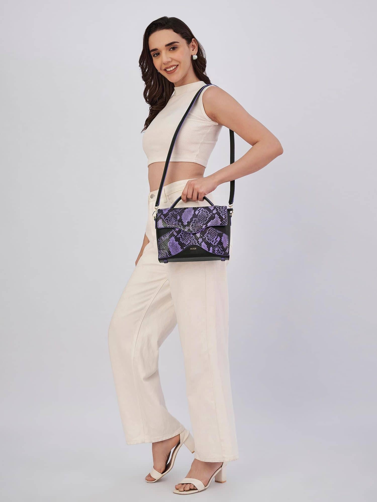 Hodi Women's Snake Print Flap Sling Bag | Genuine Foil Leather Handbag | Faux Suede Lining — photo 3