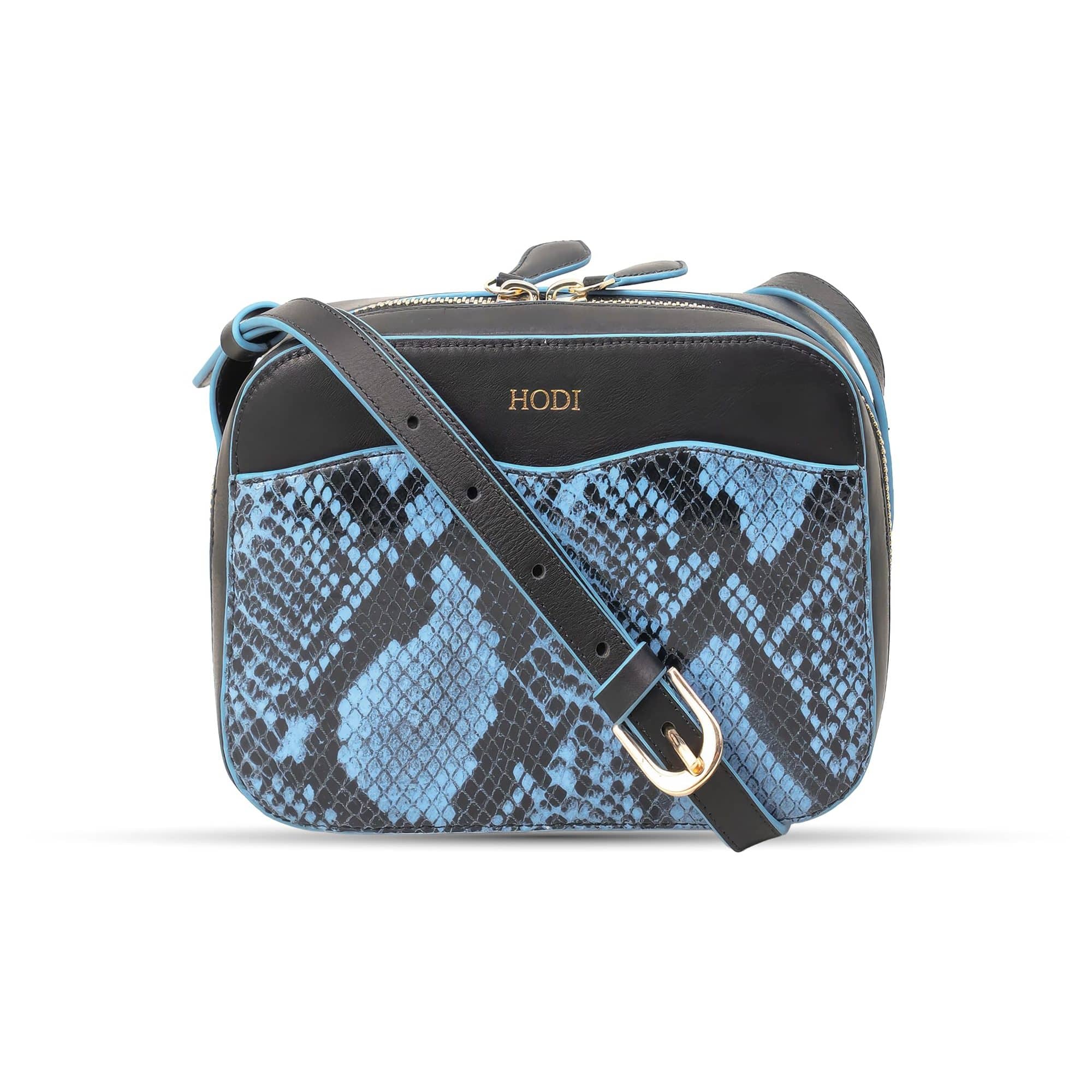 Hodi Women's Snake Print Box Sling Bag | Genuine Foil Leather Handbag | Faux Suede Lining