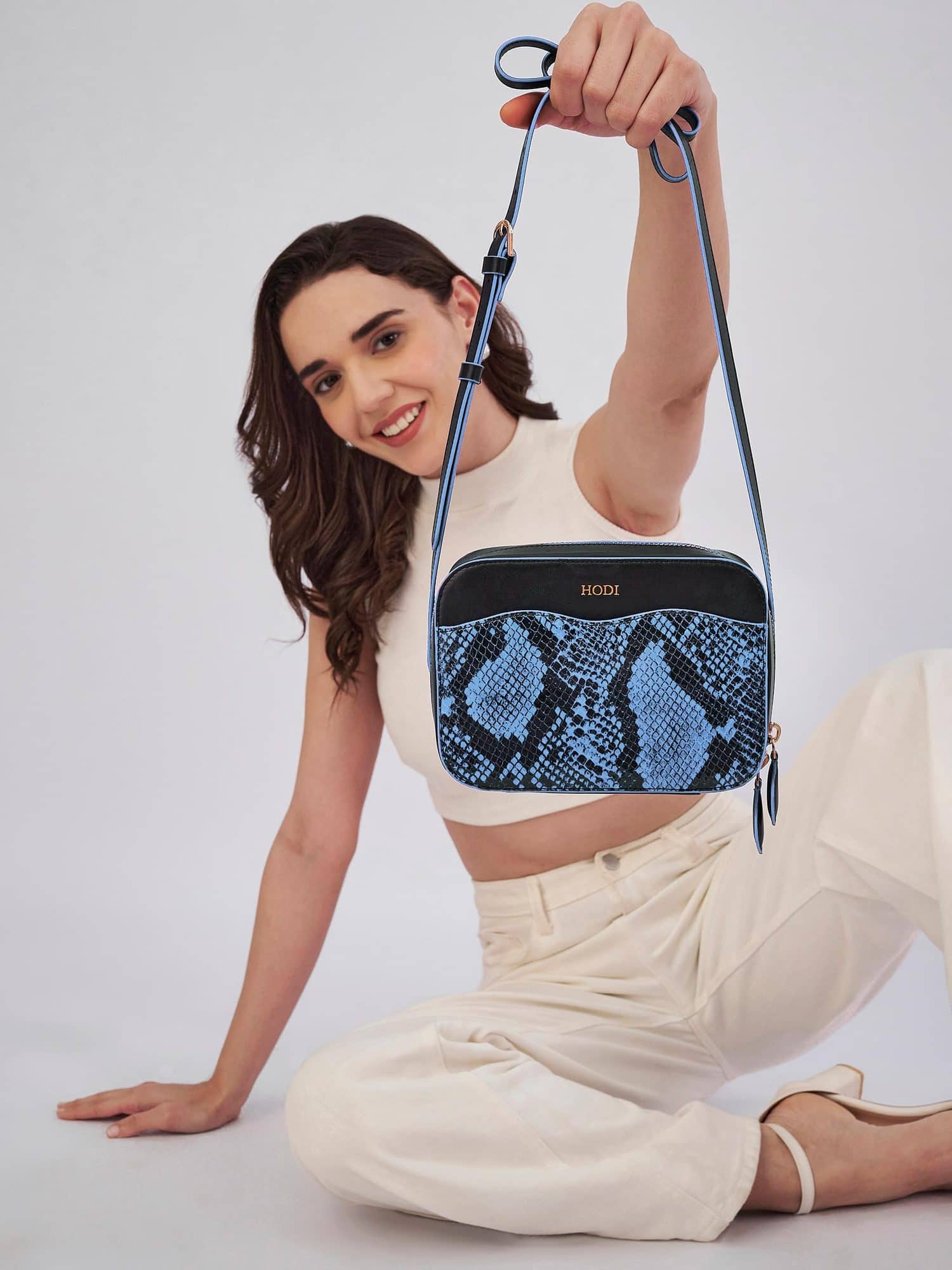 Hodi Women's Snake Print Box Sling Bag | Genuine Foil Leather Handbag | Faux Suede Lining — photo 5