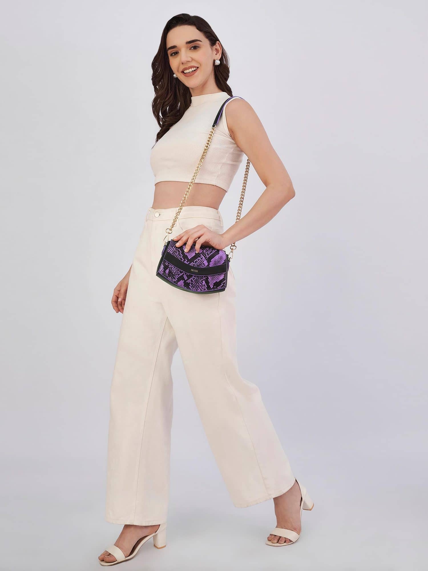 Hodi Women's Snake Print Sling Bag | Foil Leather Handbag | Faux Suede Lining — photo 6