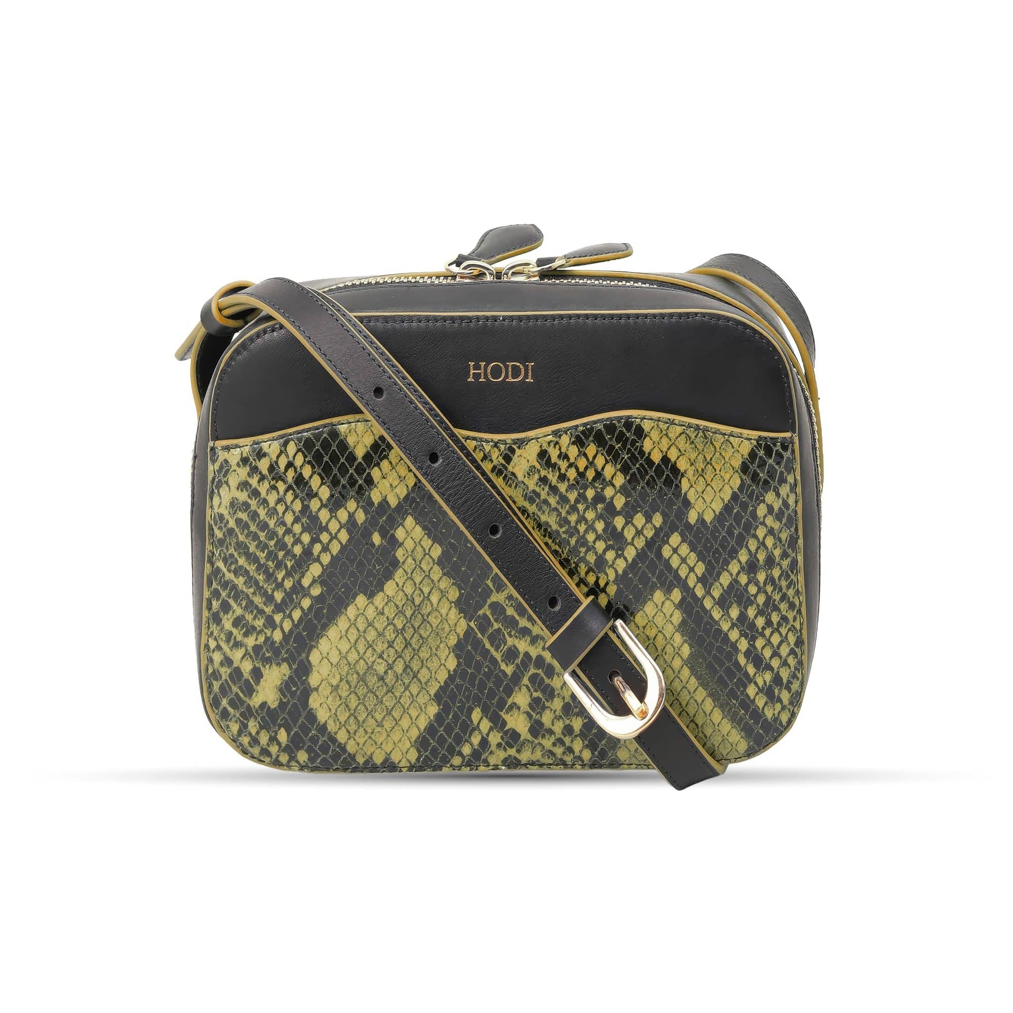 Hodi Women's Snake Print Box Sling Bag | Genuine Foil Leather Handbag | Faux Suede Lining