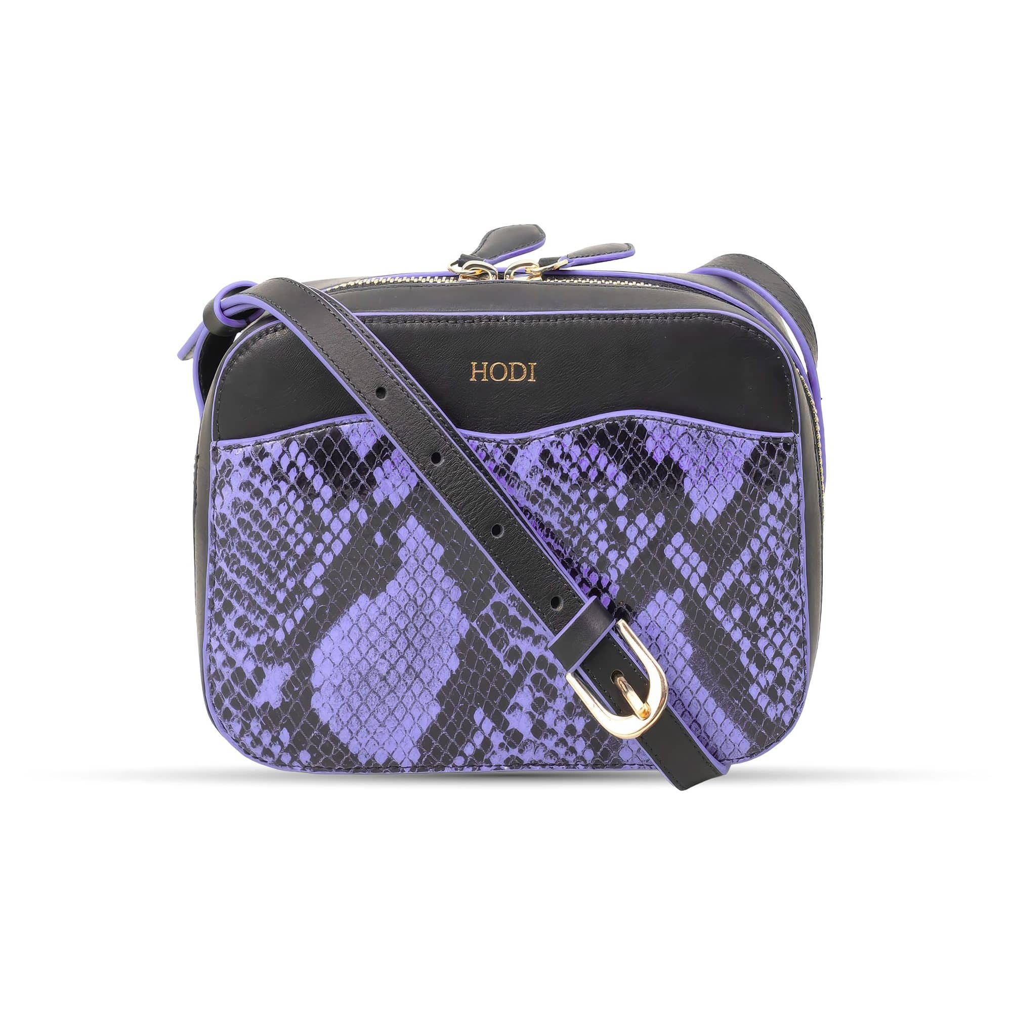 Hodi Women's Snake Print Box Sling Bag | Genuine Foil Leather Handbag | Faux Suede Lining