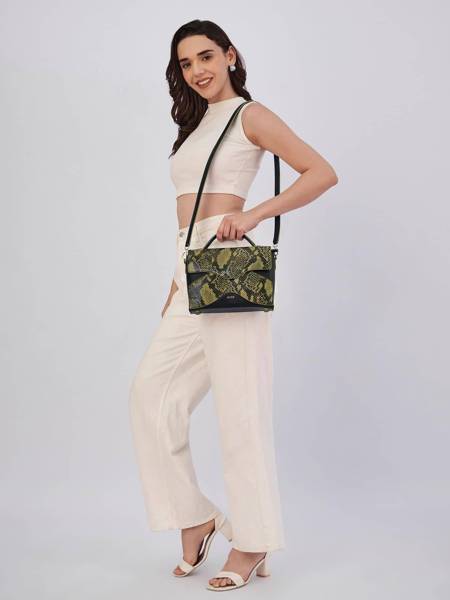 Hodi Women's Snake Print Flap Sling Bag | Genuine Foil Leather Handbag | Faux Suede Lining — photo 3