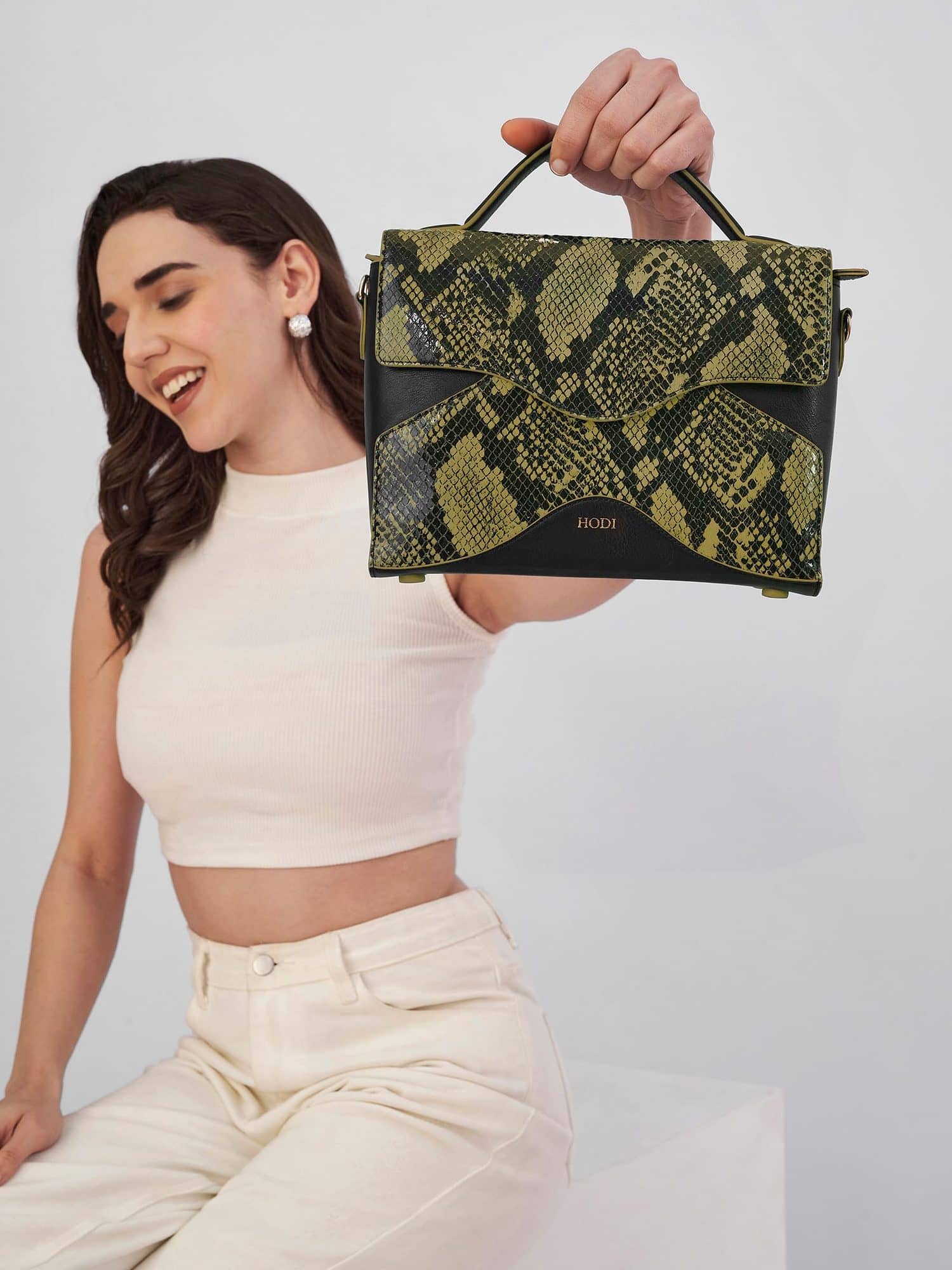 Hodi Women's Snake Print Flap Sling Bag | Genuine Foil Leather Handbag | Faux Suede Lining — photo 5