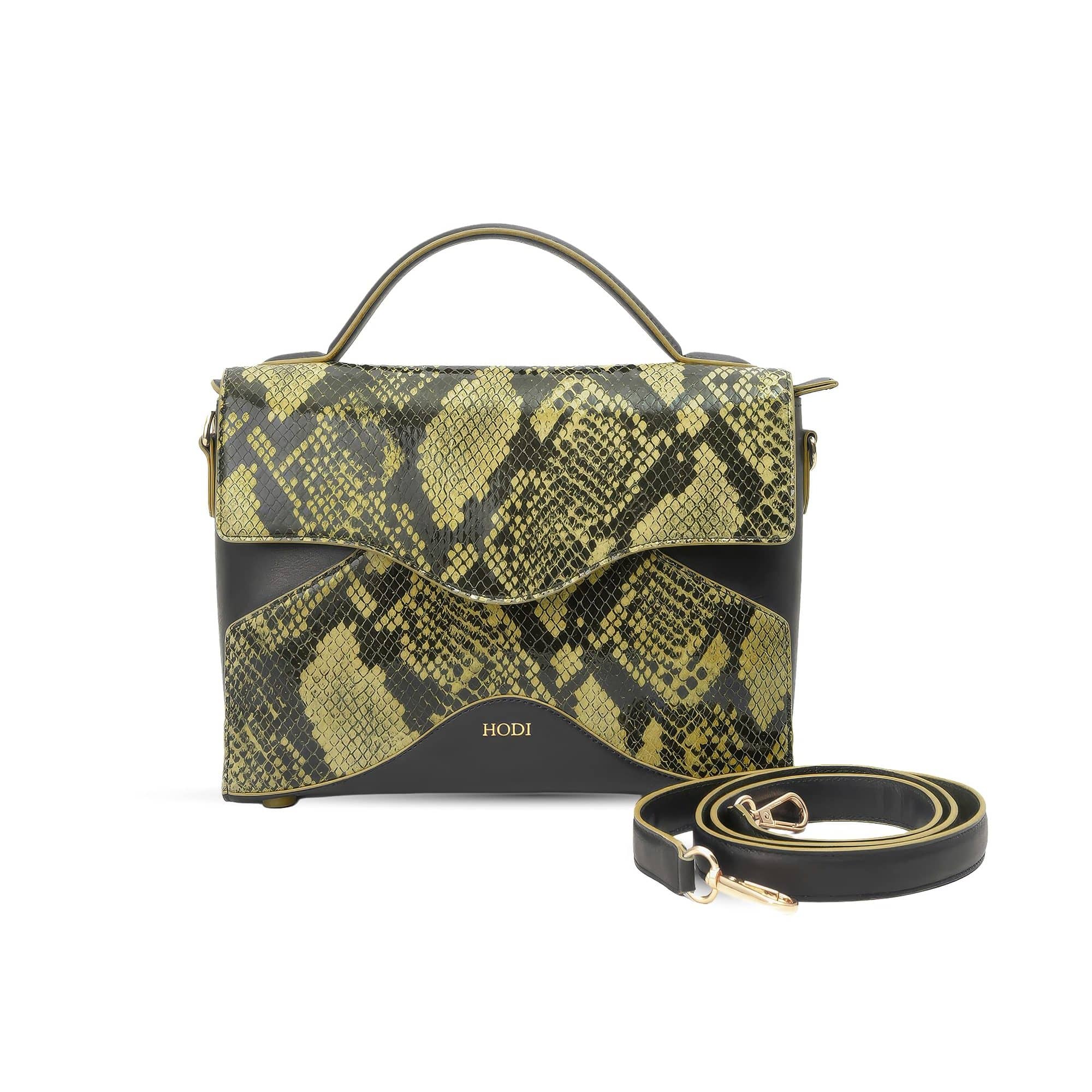 Hodi Women's Snake Print Flap Sling Bag | Genuine Foil Leather Handbag | Faux Suede Lining