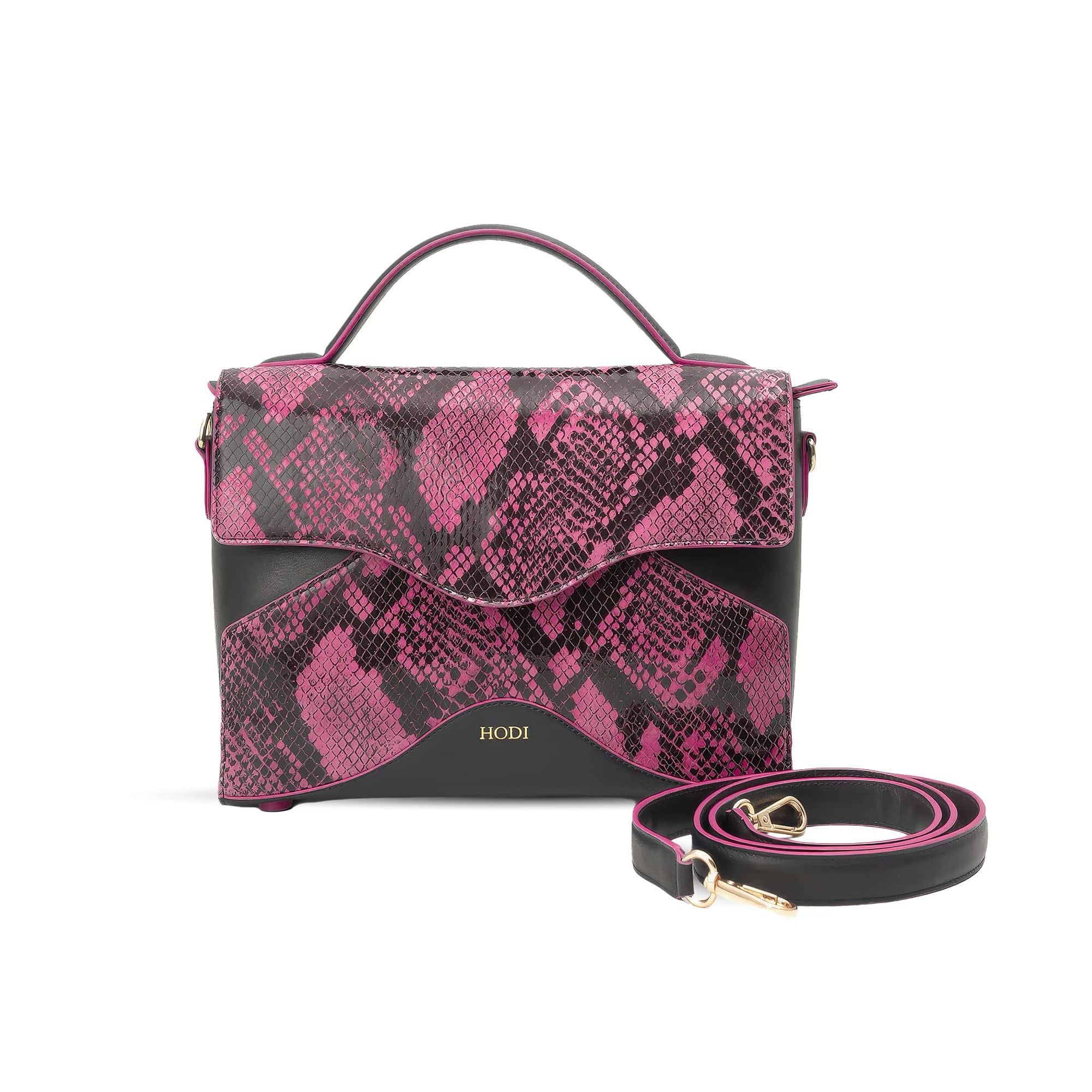 Hodi Women's Snake Print Flap Sling Bag | Genuine Foil Leather Handbag | Faux Suede Lining