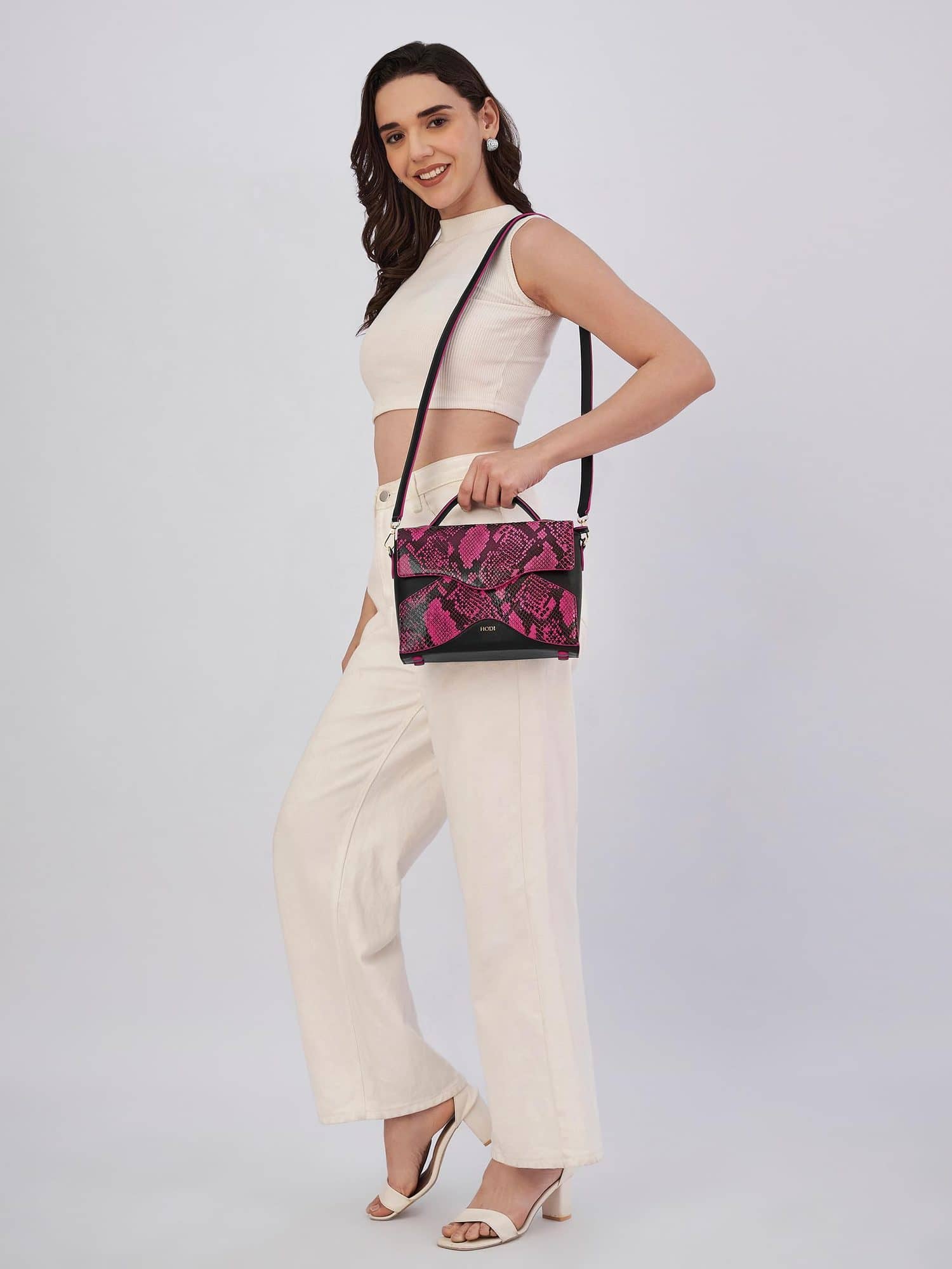 Hodi Women's Snake Print Flap Sling Bag | Genuine Foil Leather Handbag | Faux Suede Lining — photo 3