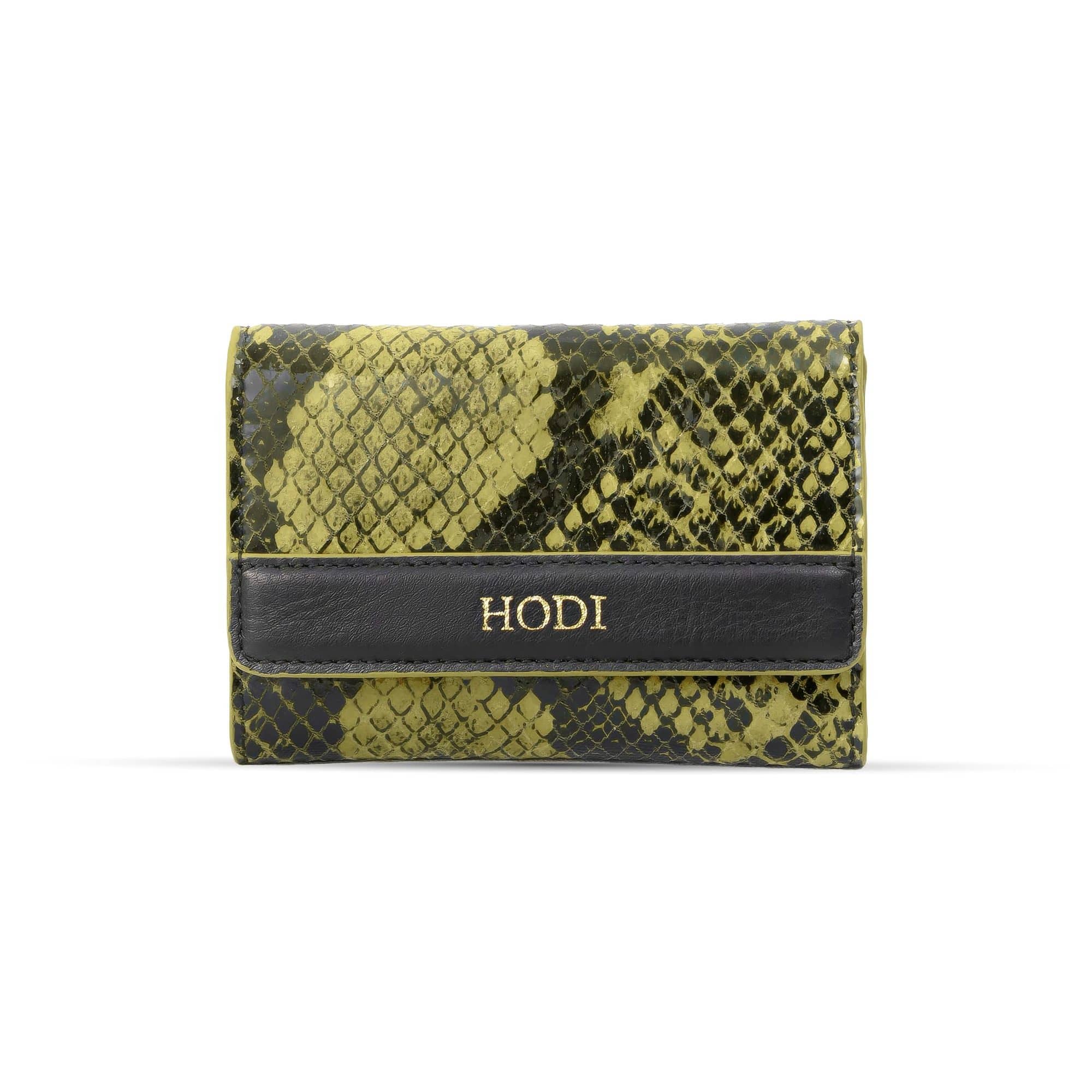 Hodi Women's Snake Print Card Wallet | Genuine Foil Leather | Faux Suede Lining | Fashion Cash Coin Card Holder Ladies Hand Purse (Olive)
