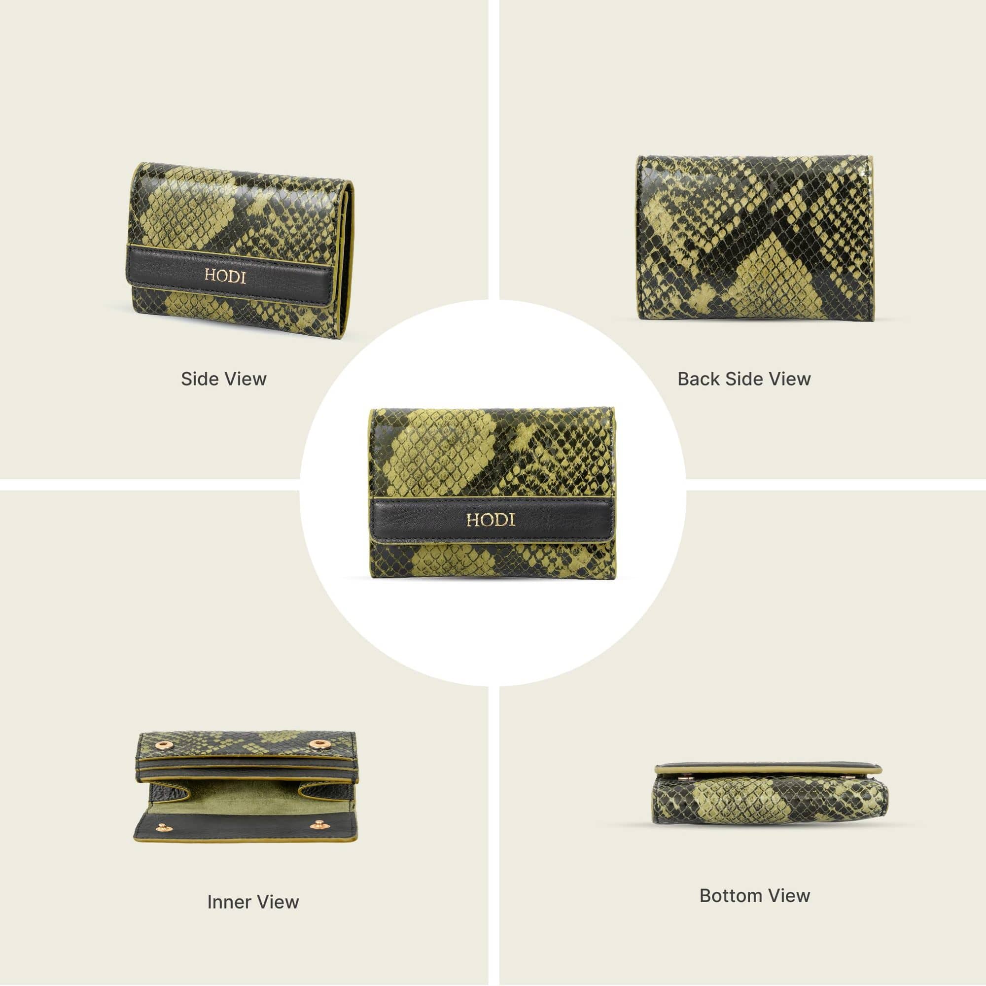 Hodi Women's Snake Print Card Wallet | Genuine Foil Leather | Faux Suede Lining | Fashion Cash Coin Card Holder Ladies Hand Purse (Olive) — photo 6
