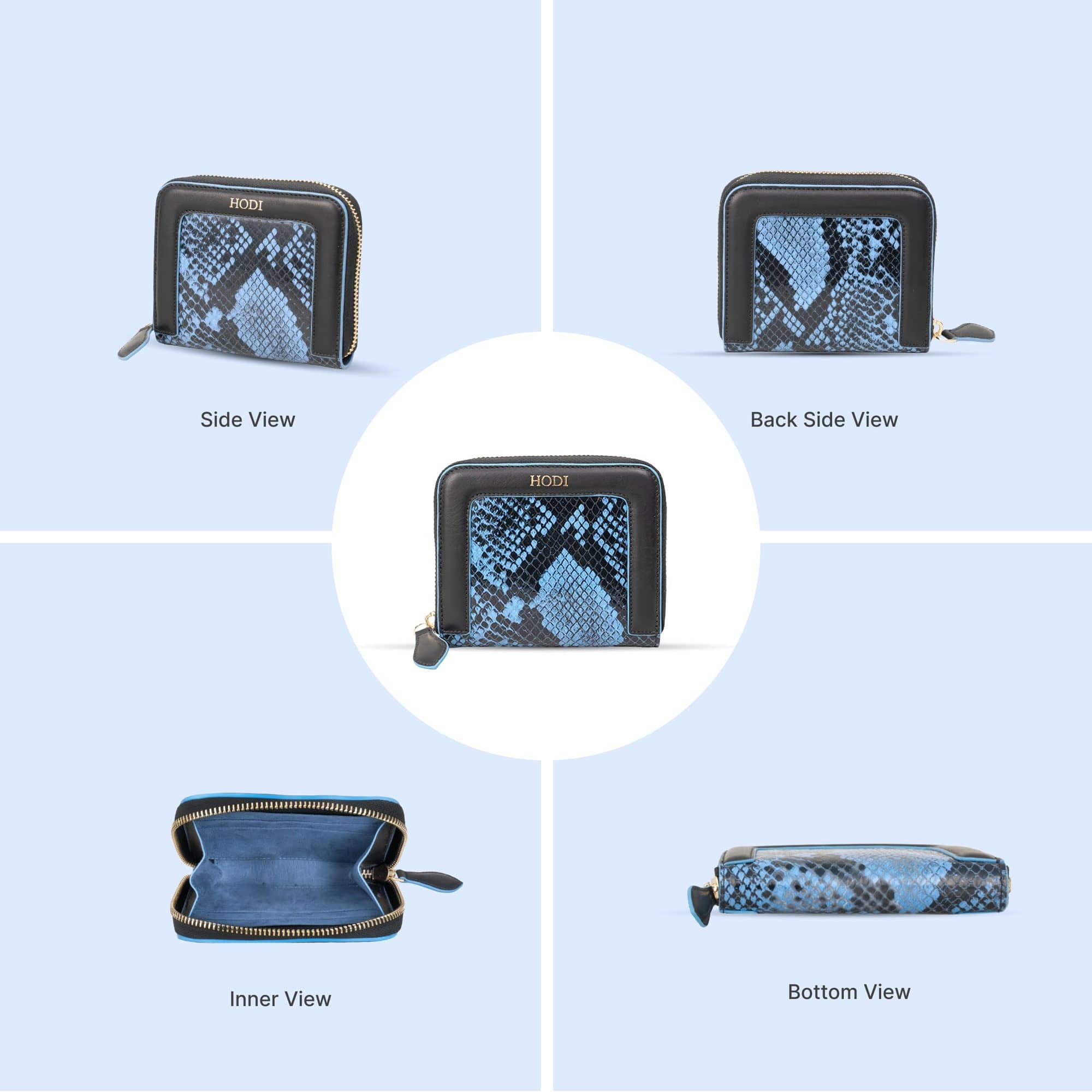 Hodi Women's Snake Print Zip-Around Wallet | Genuine Foil Leather | Faux Suede Lining | Fashion Cash Coin Card Holder Ladies Hand Purse Blue — photo 6