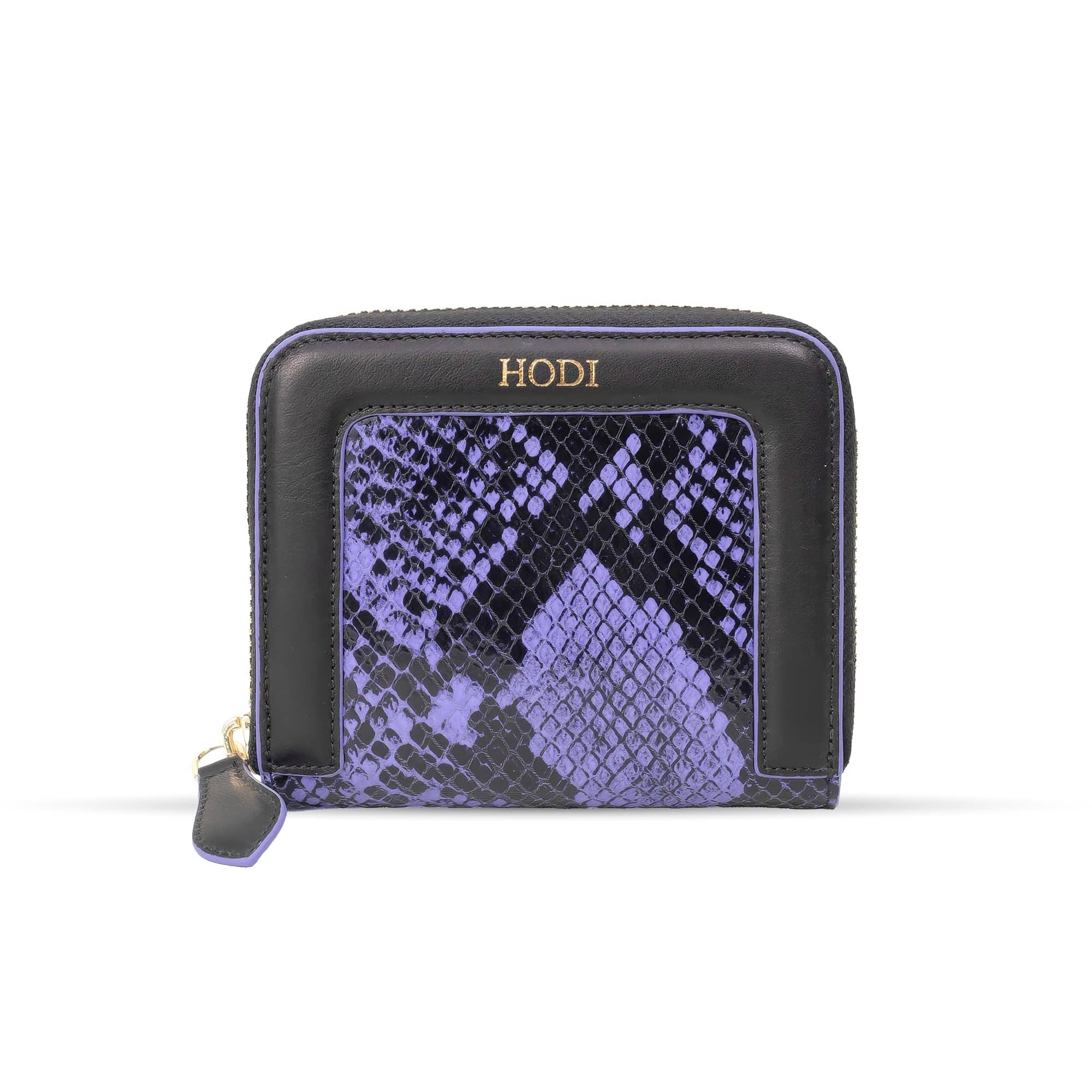 Hodi Women's Snake Print Zip-Around Wallet | Genuine Foil Leather | Faux Suede Lining | Fashion Cash Coin Card Holder Ladies Hand Purse Lavender
