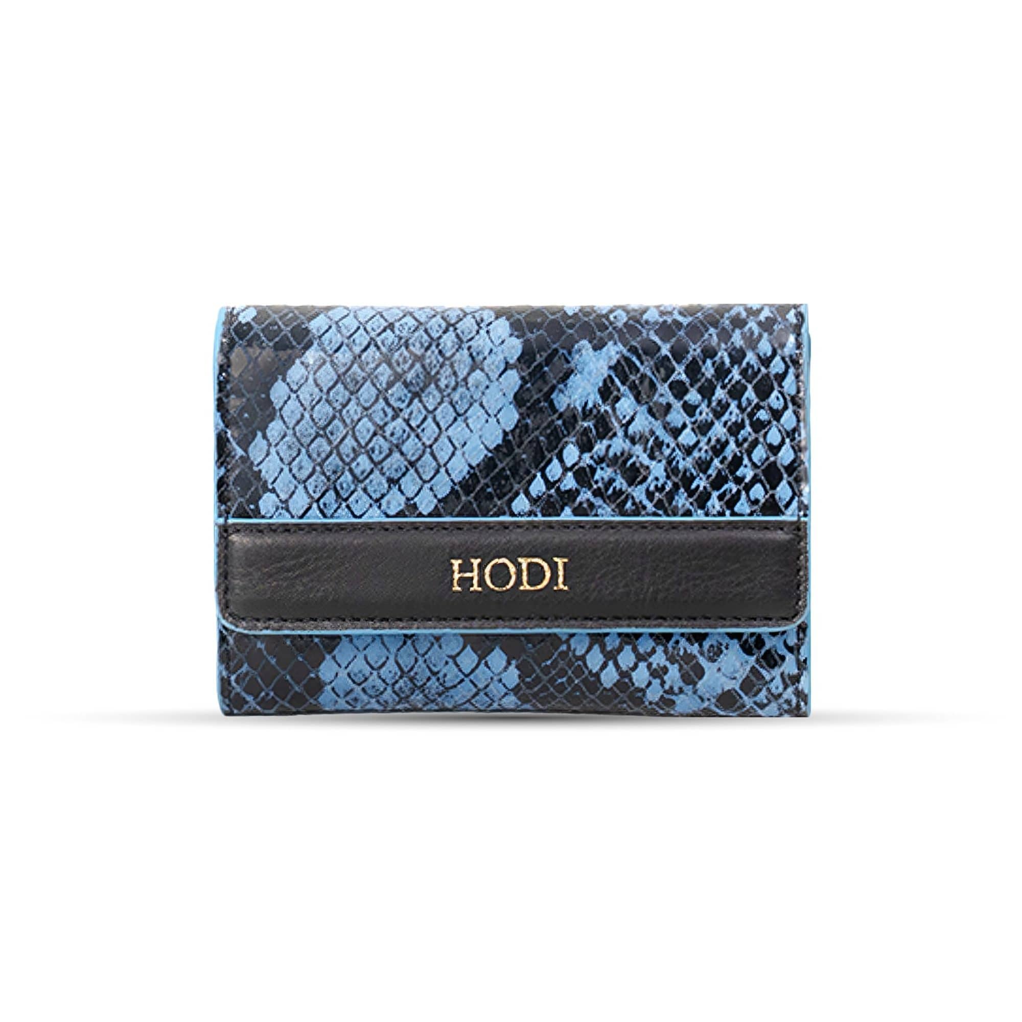 Hodi Women's Snake Print Card Wallet | Genuine Foil Leather | Faux Suede Lining | Fashion Cash Coin Card Holder Ladies Hand Purse (Blue)