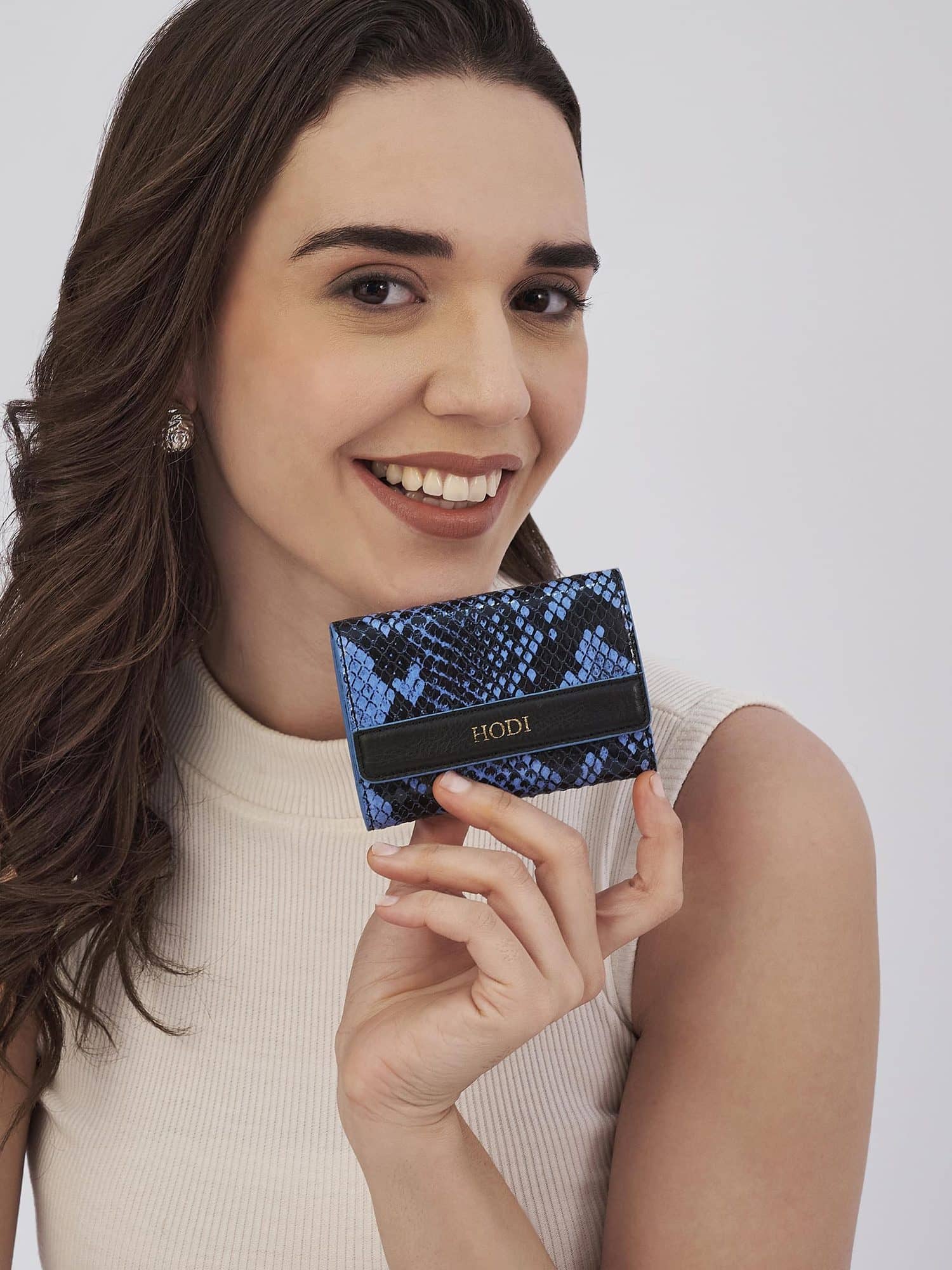 Hodi Women's Snake Print Card Wallet | Genuine Foil Leather | Faux Suede Lining | Fashion Cash Coin Card Holder Ladies Hand Purse (Blue) — photo 3