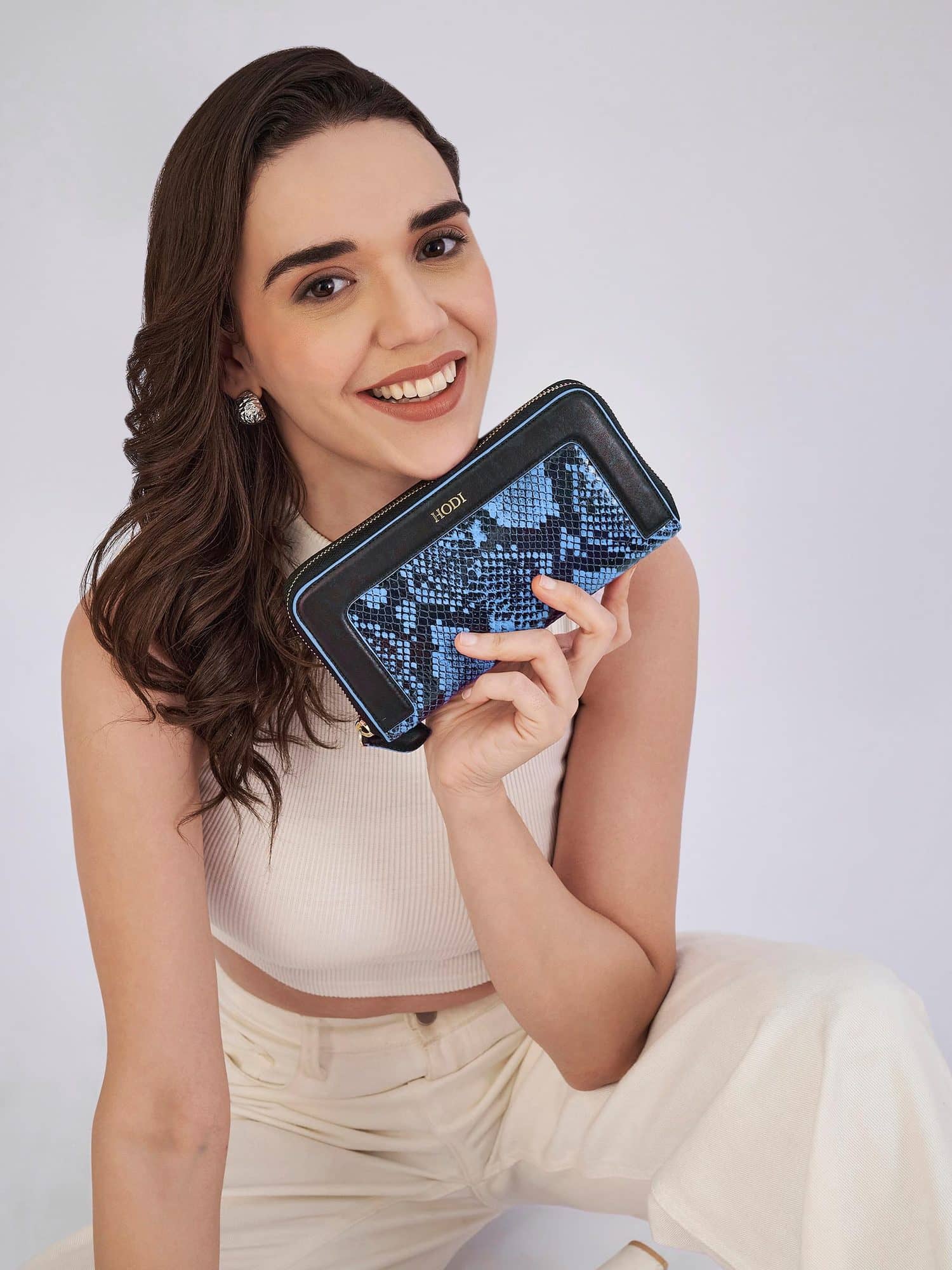 Hodi Women's Snake Print Zip-Around Clutch Wallet | Genuine Foil Leather | Faux Suede Lining | Fashion Cash Coin Card Holder Ladies Hand Purse | Blue — photo 3