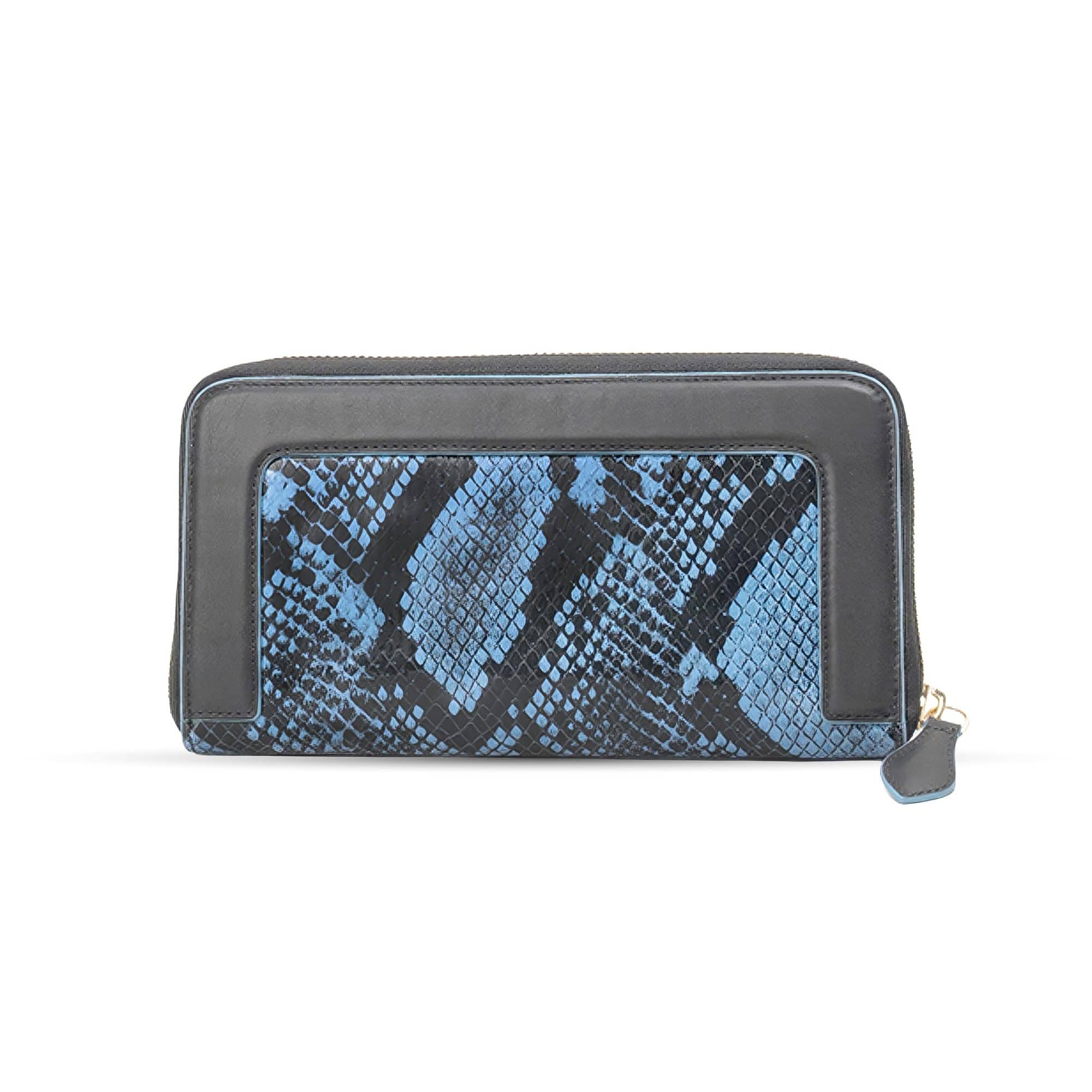 Hodi Women's Snake Print Zip-Around Clutch Wallet | Genuine Foil Leather | Faux Suede Lining | Fashion Cash Coin Card Holder Ladies Hand Purse | Blue — photo 2