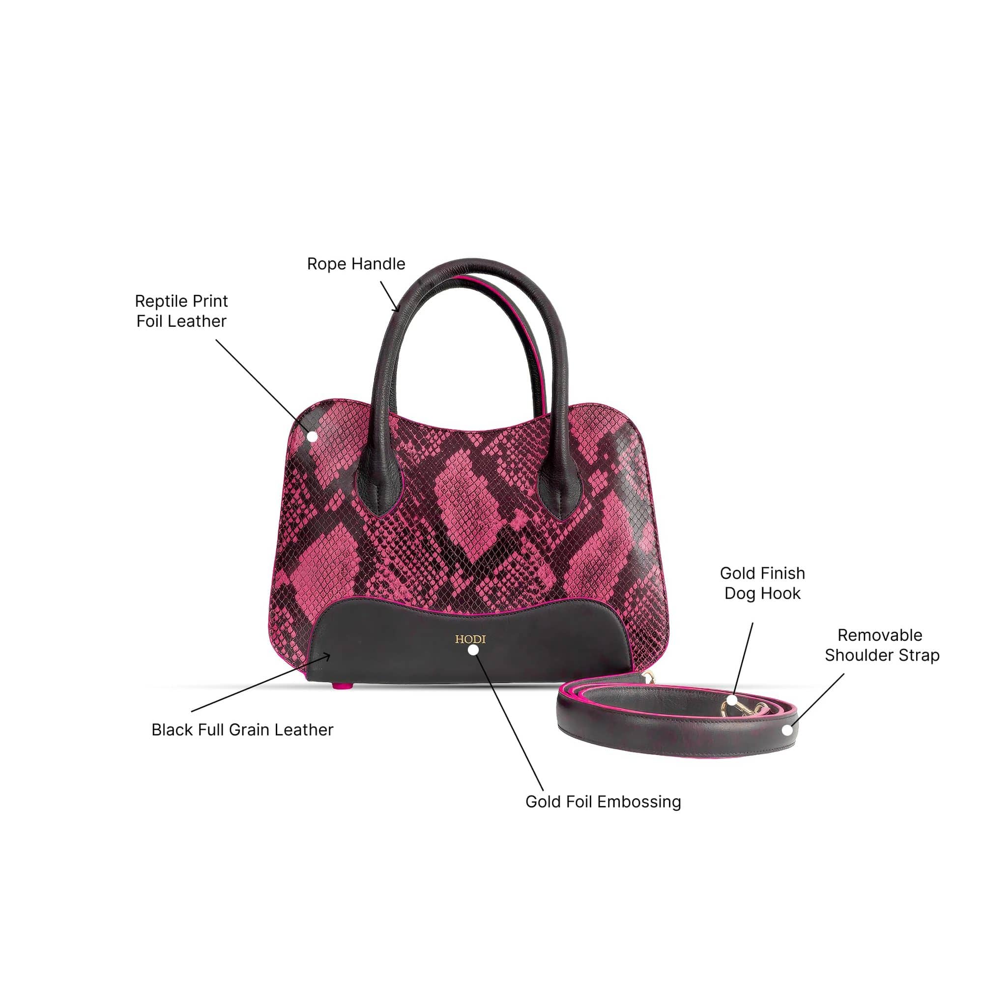 Hodi Women's Snake Print Handbag | Genuine Foil Leather Bag | Faux Suede Lining | Top Handle Satchel Shoulder Ladies Bags | Office Work Party Purse — photo 5