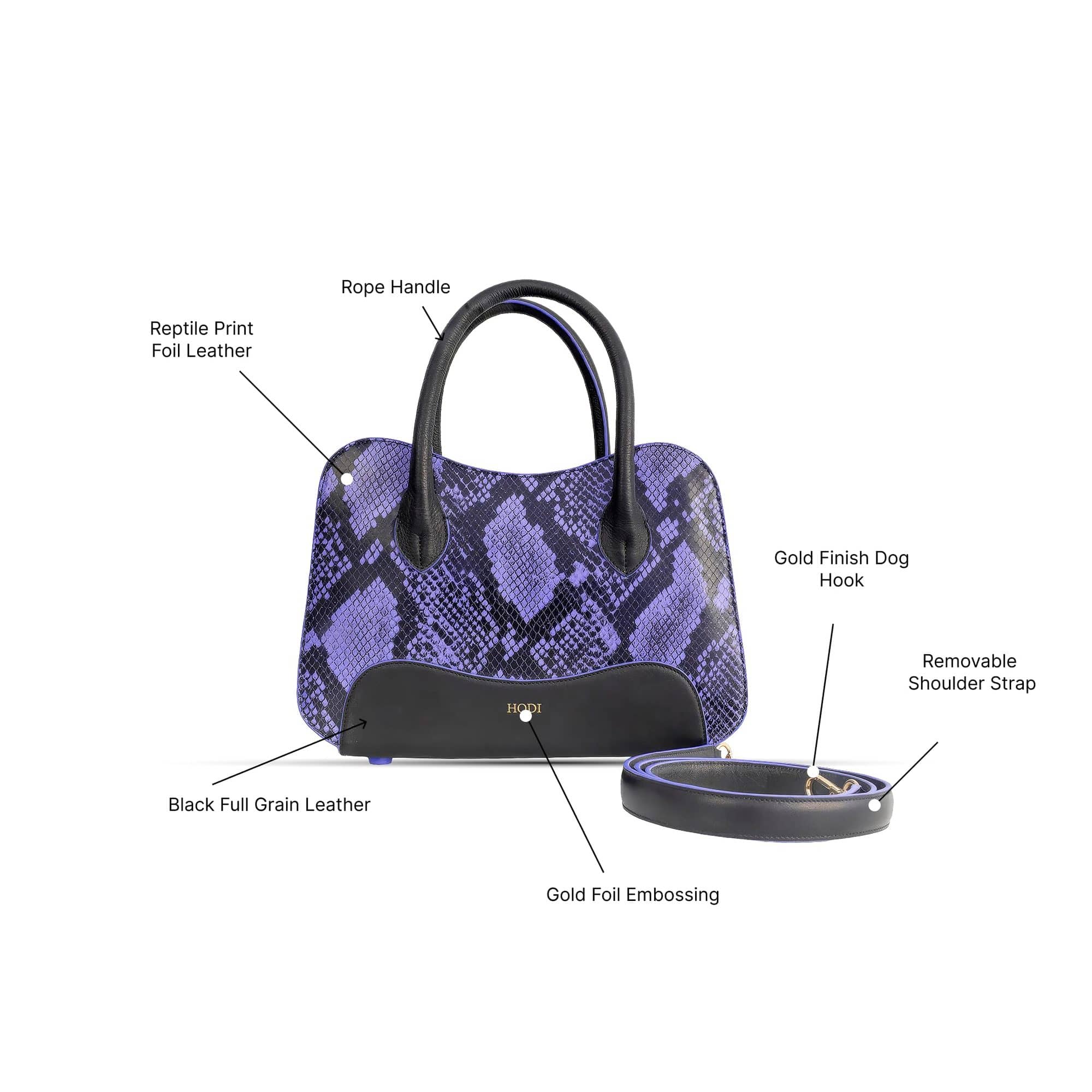 Hodi Women's Snake Print Handbag | Genuine Foil Leather Bag | Faux Suede Lining | Top Handle Satchel Shoulder Ladies Bags | Office Work Party Purse — photo 5