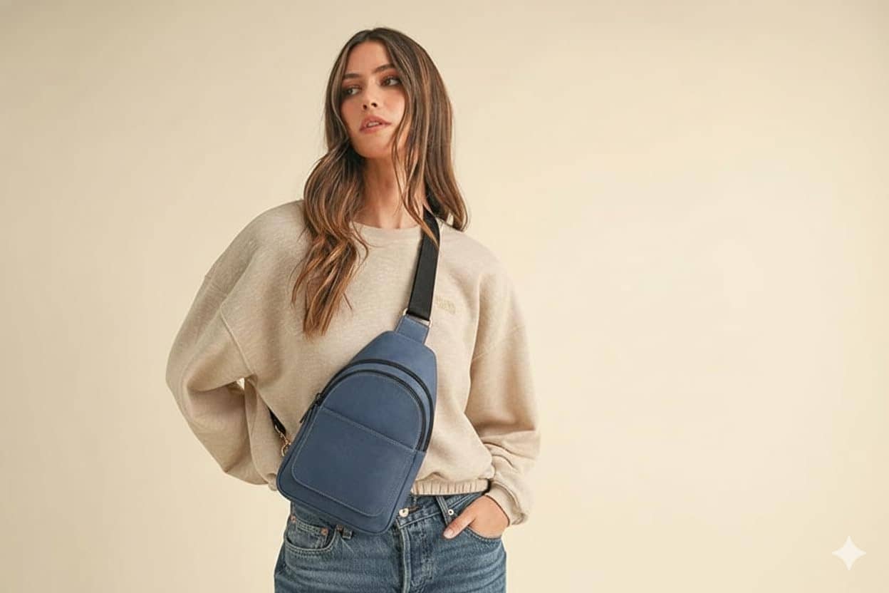 Hodi Leather Crossbody Bag, Blue Sling Backpack with Multiple Compartments One Shoulder Side Pouch Mobile Passport Bag for Travel Daypack Office, for men Women — photo 3