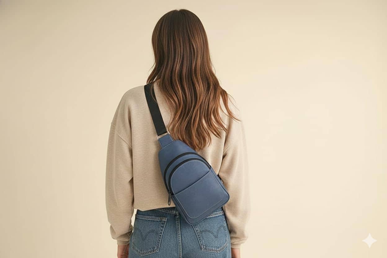 Hodi Leather Crossbody Bag, Blue Sling Backpack with Multiple Compartments One Shoulder Side Pouch Mobile Passport Bag for Travel Daypack Office, for men Women — photo 4