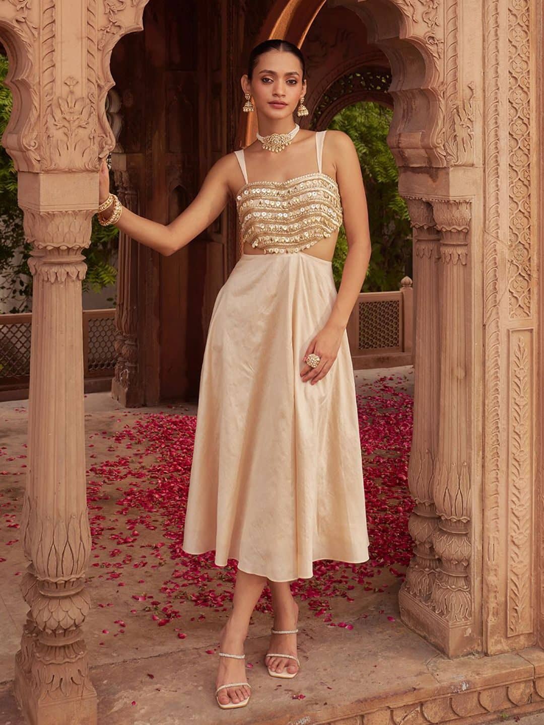 SILCHIC Ghazal Embellished & Sleeveless Dupion Silk Waistcut Dress — photo 1