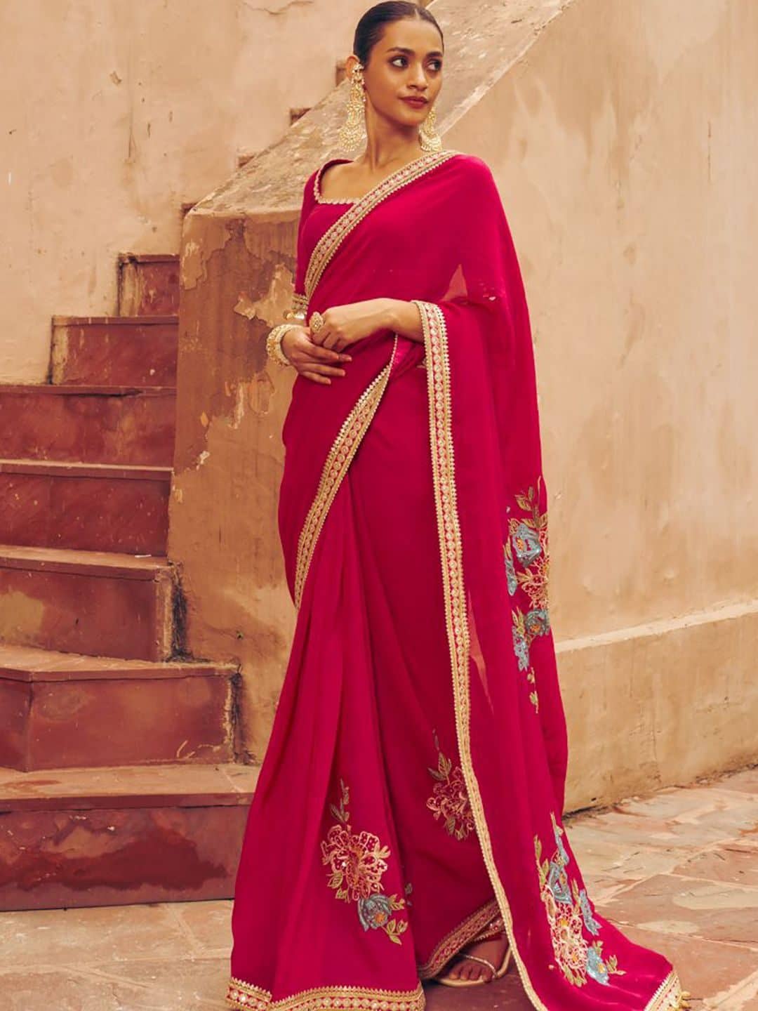 SILCHIC Shringhar Organza Floral Embroidered Saree With Blouse