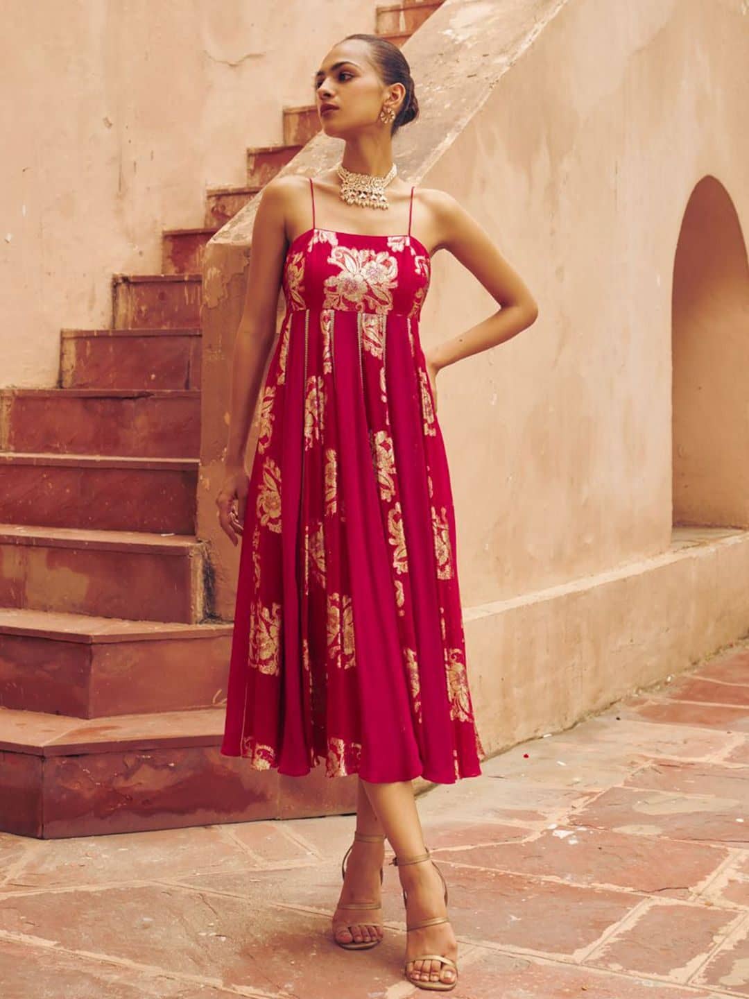 SILCHIC Shringhar Foil Georgette Floral Patterned Kali Dress — photo 1