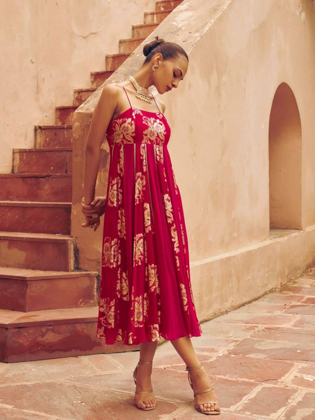 SILCHIC Shringhar Foil Georgette Floral Patterned Kali Dress — photo 3