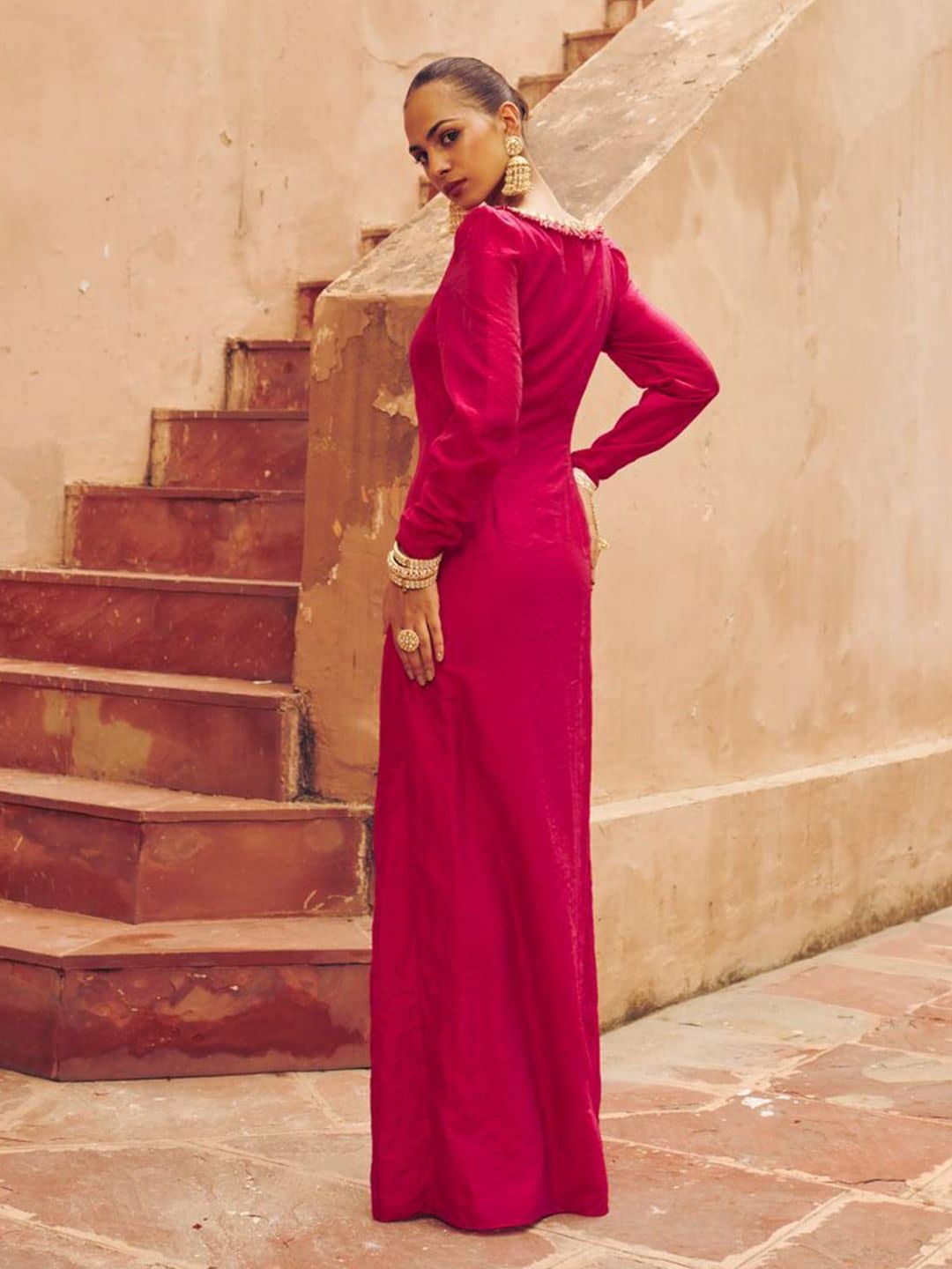 SILCHIC Shringhar Chanderi Silk Asymmetric Neck Dress — photo 3