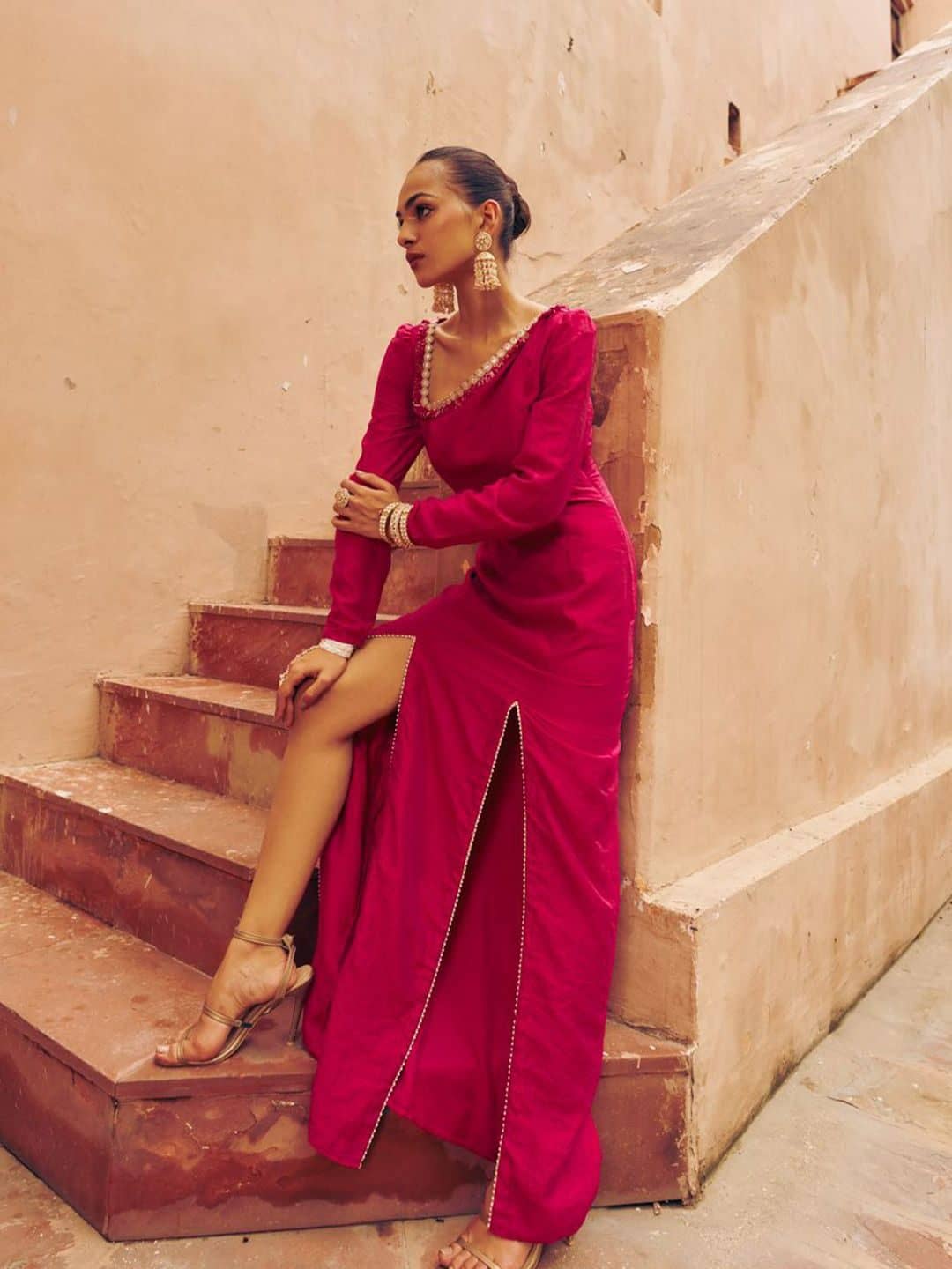 SILCHIC Shringhar Chanderi Silk Asymmetric Neck Dress — photo 4