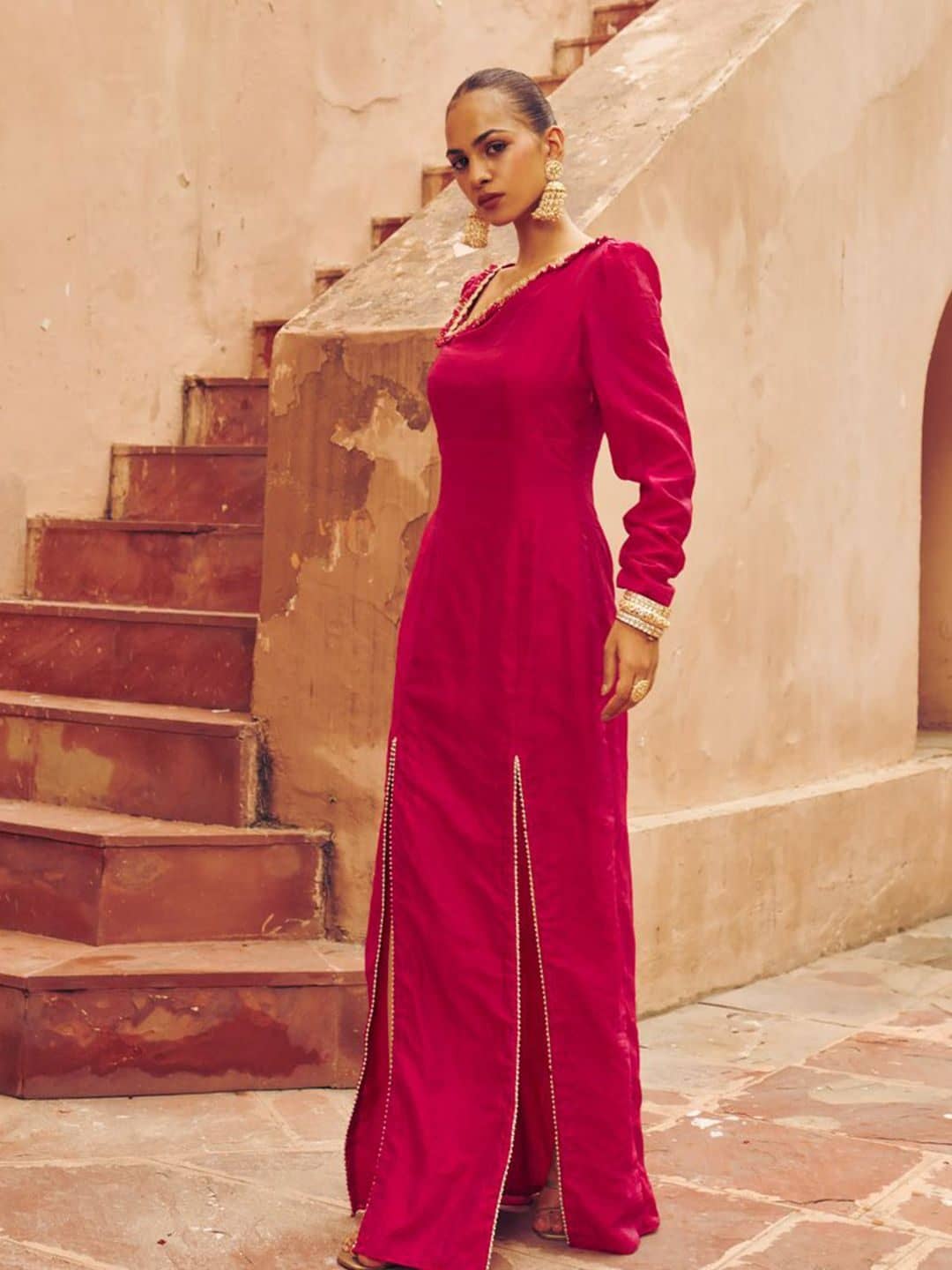 SILCHIC Shringhar Chanderi Silk Asymmetric Neck Dress — photo 1