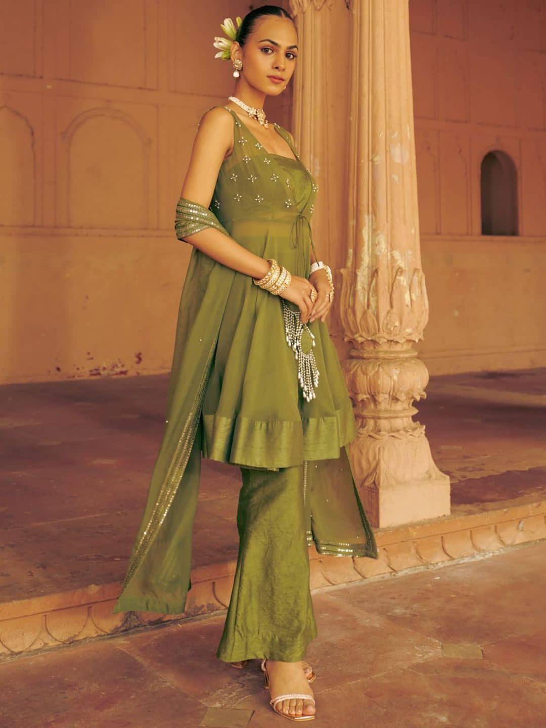 SILCHIC Women Solid Embroidered Regular Anarkali Kurtas & Palazzos With Dupatta — photo 3