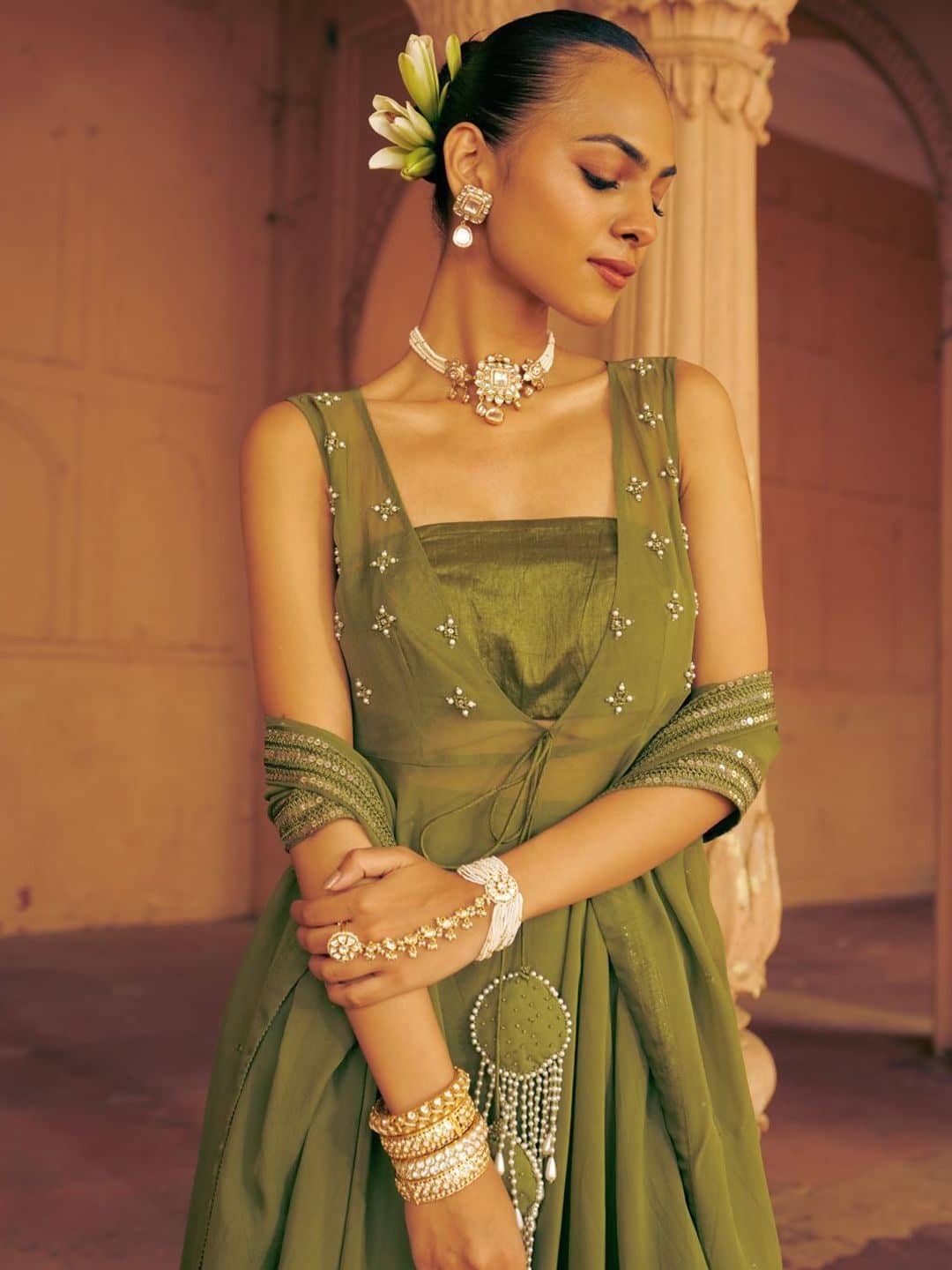 SILCHIC Women Solid Embroidered Regular Anarkali Kurtas & Palazzos With Dupatta — photo 2