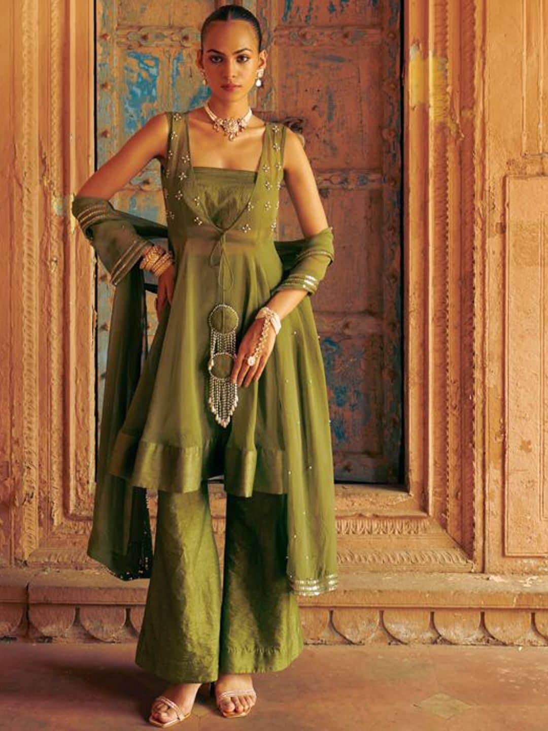 SILCHIC Women Solid Embroidered Regular Anarkali Kurtas & Palazzos With Dupatta — photo 4