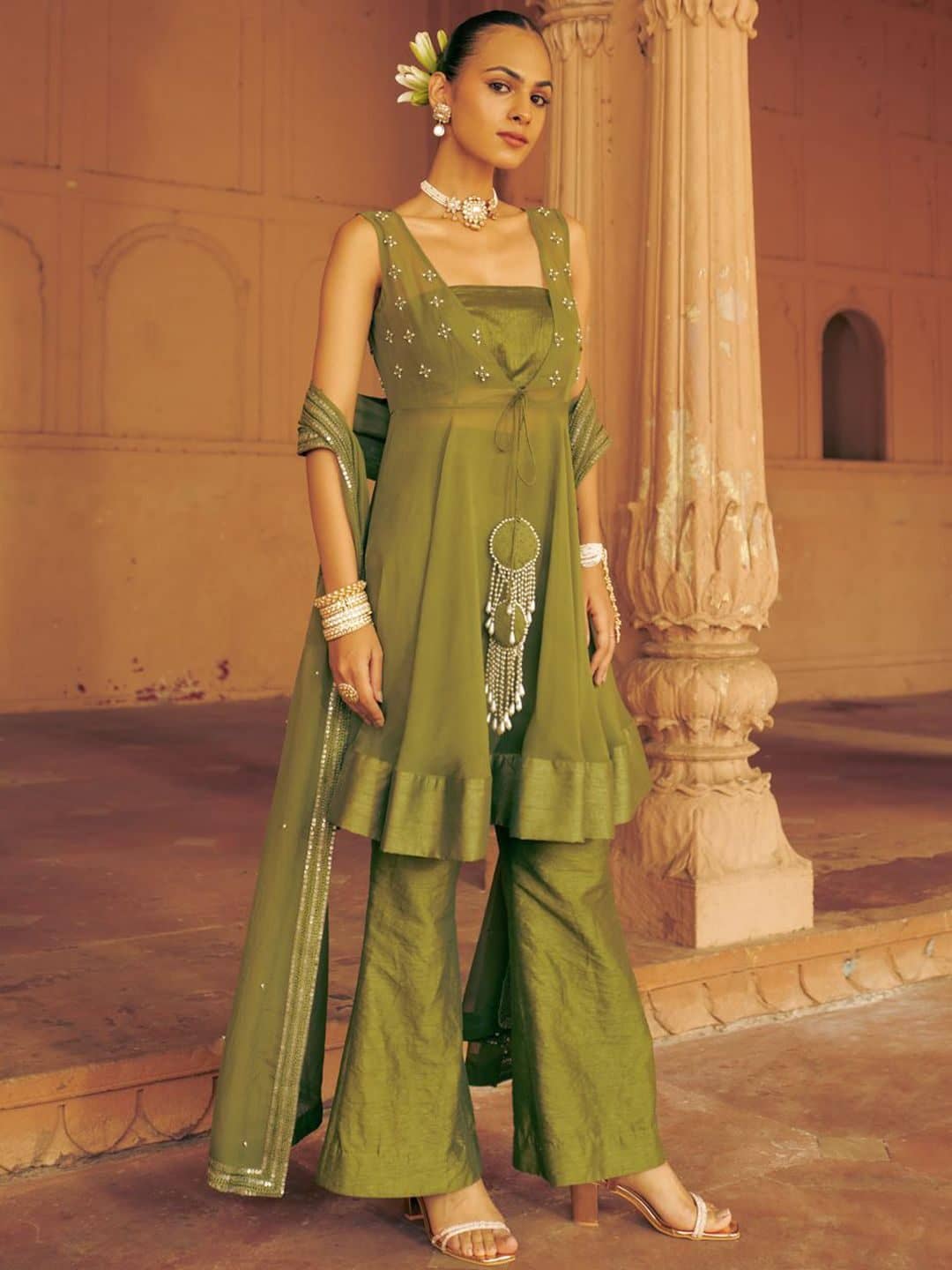 SILCHIC Women Solid Embroidered Regular Anarkali Kurtas & Palazzos With Dupatta — photo 5