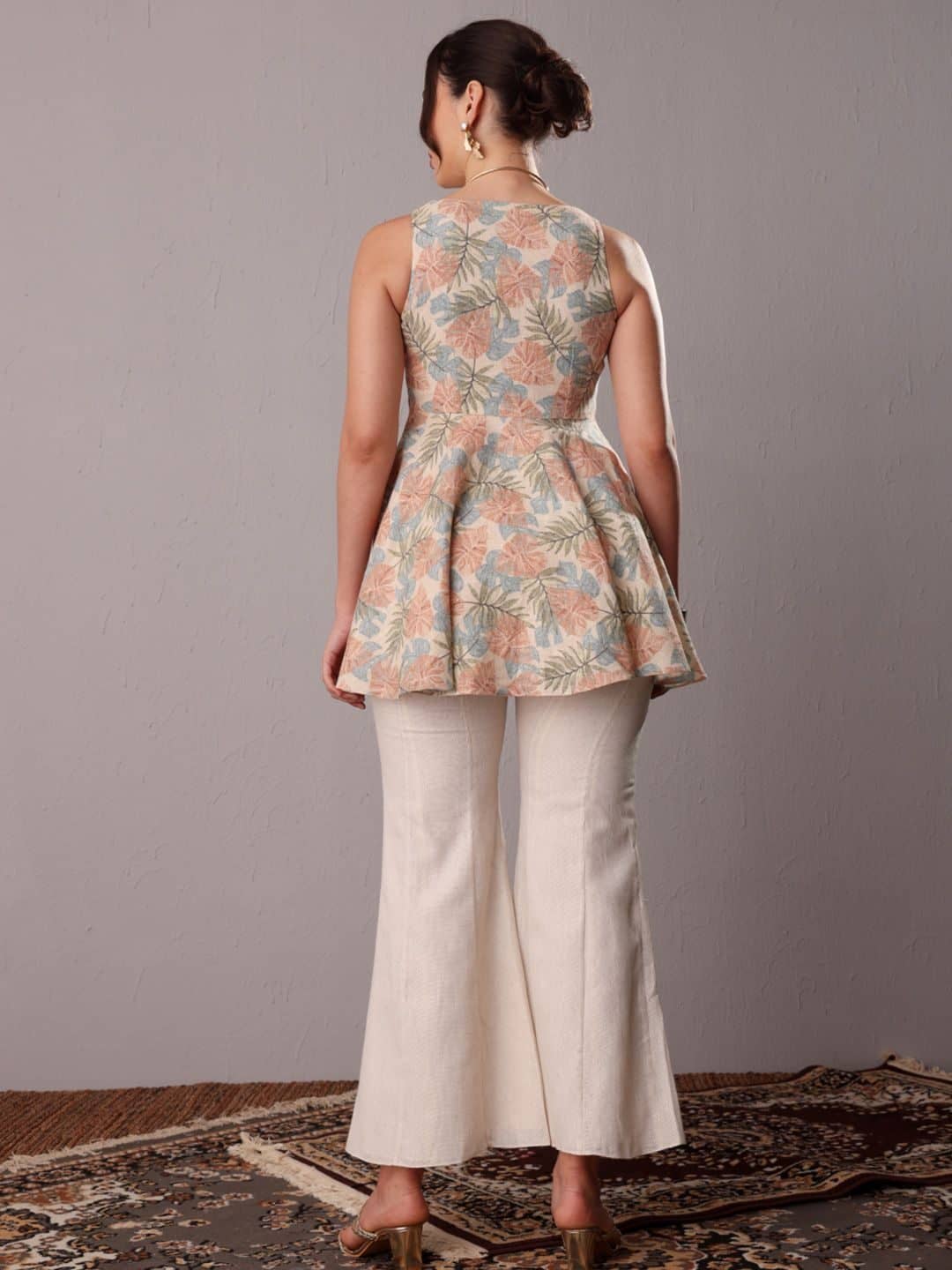SILCHIC Floral Printed Sleeveless Peplum Top With Flared Trousers Co-Ords — photo 3