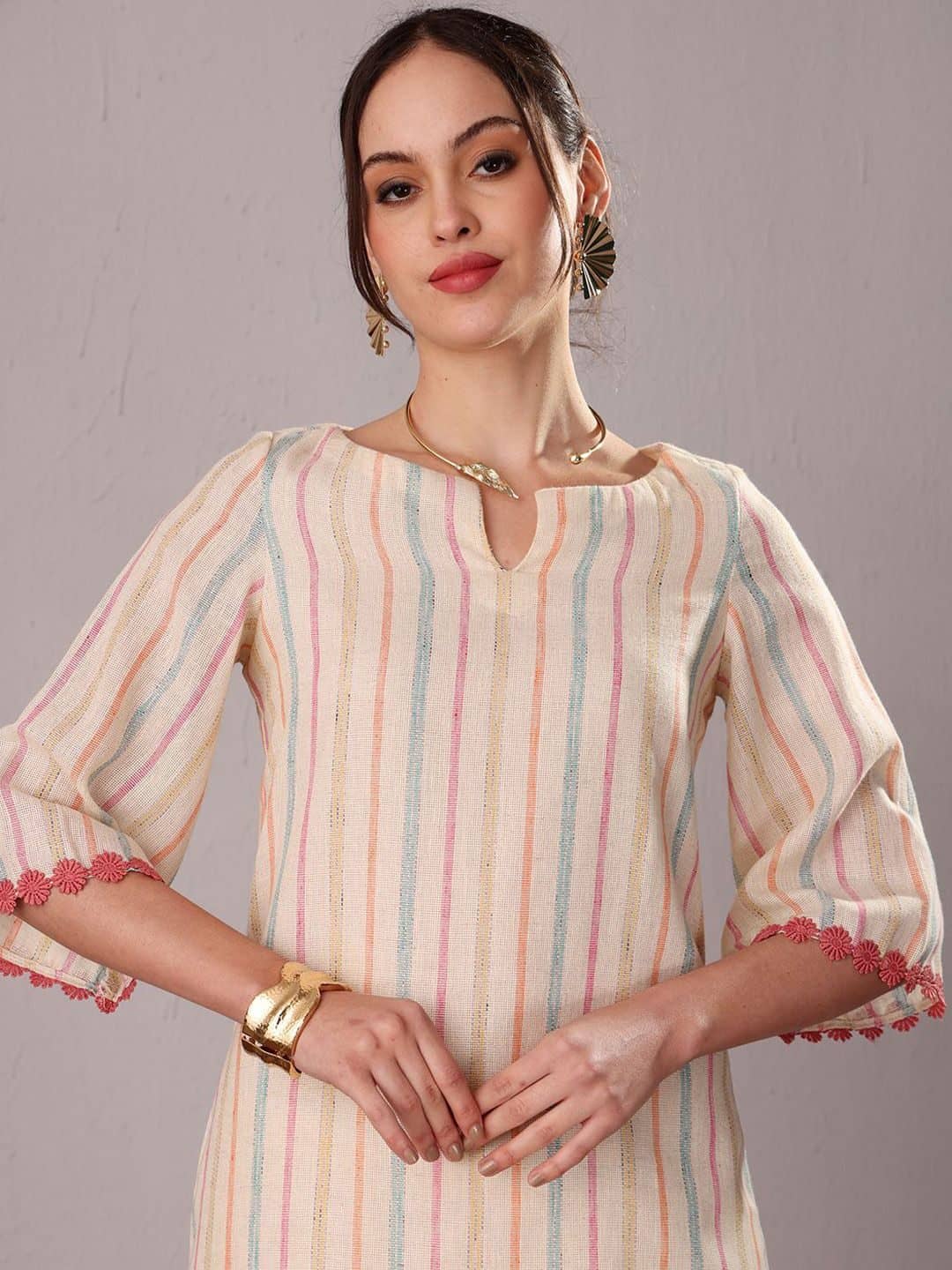 SILCHIC Striped Notch Neck Straight Kurta With Trouser — photo 2