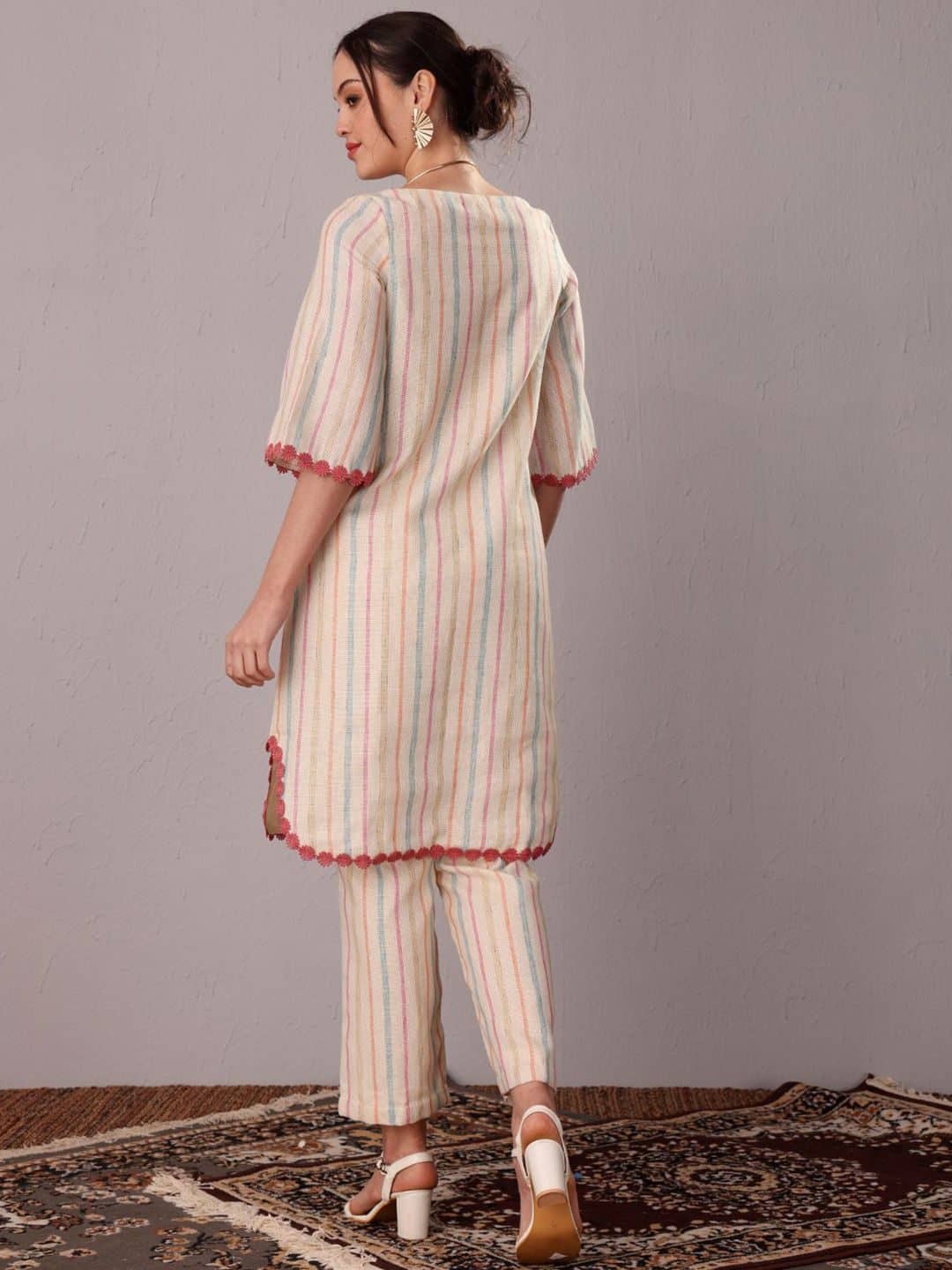 SILCHIC Striped Notch Neck Straight Kurta With Trouser — photo 4