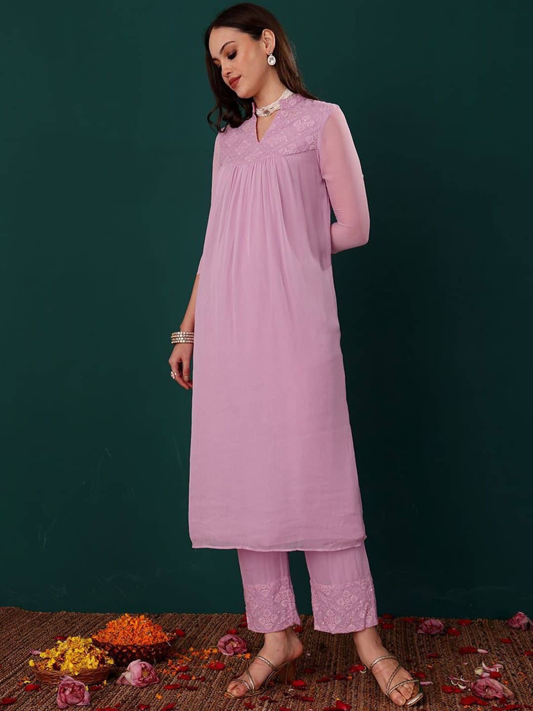 SILCHIC Women Floral Yoke Design Regular Kurta with Trousers — photo 3