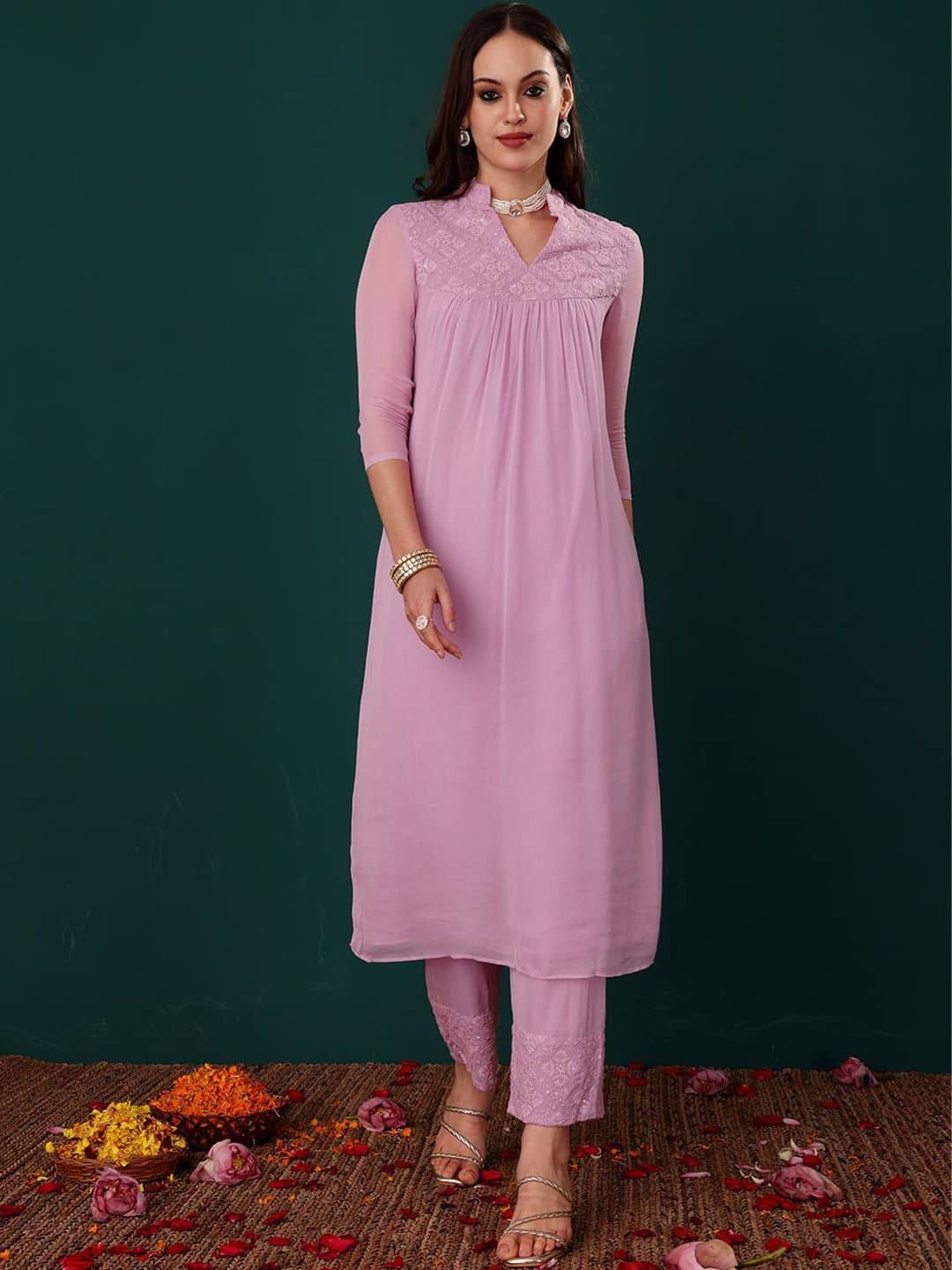 SILCHIC Women Floral Yoke Design Regular Kurta with Trousers — photo 1