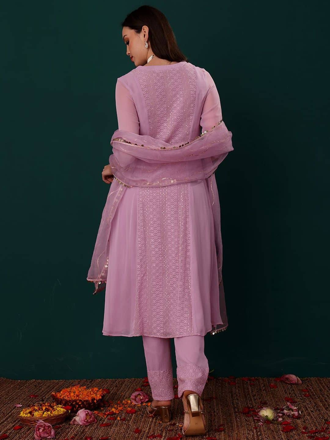 SILCHIC Women Ethnic Motifs Embroidered Regular Sequinned Kurta & Trousers With Dupatta — photo 4