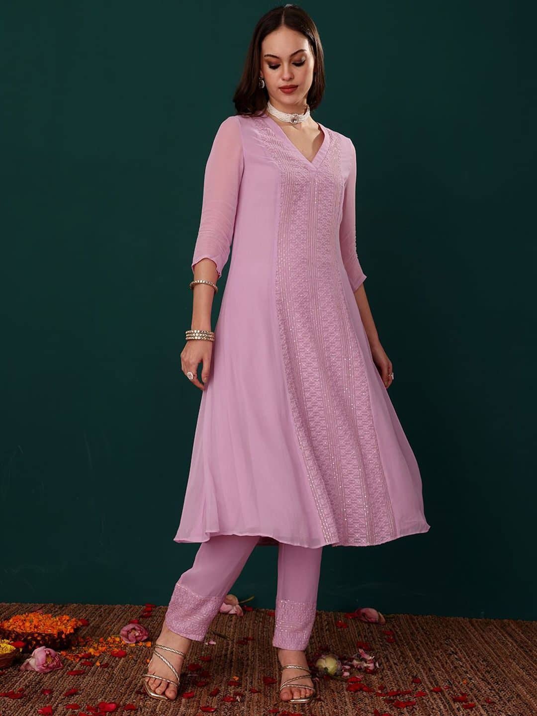 SILCHIC Women Ethnic Motifs Embroidered Regular Sequinned Kurta & Trousers With Dupatta — photo 3