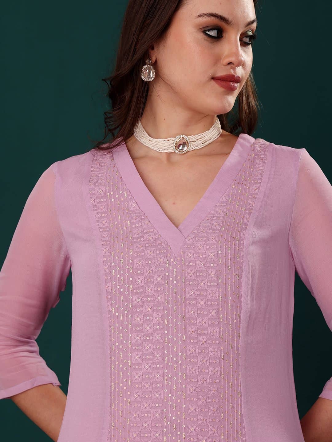 SILCHIC Women Ethnic Motifs Embroidered Regular Sequinned Kurta & Trousers With Dupatta — photo 2