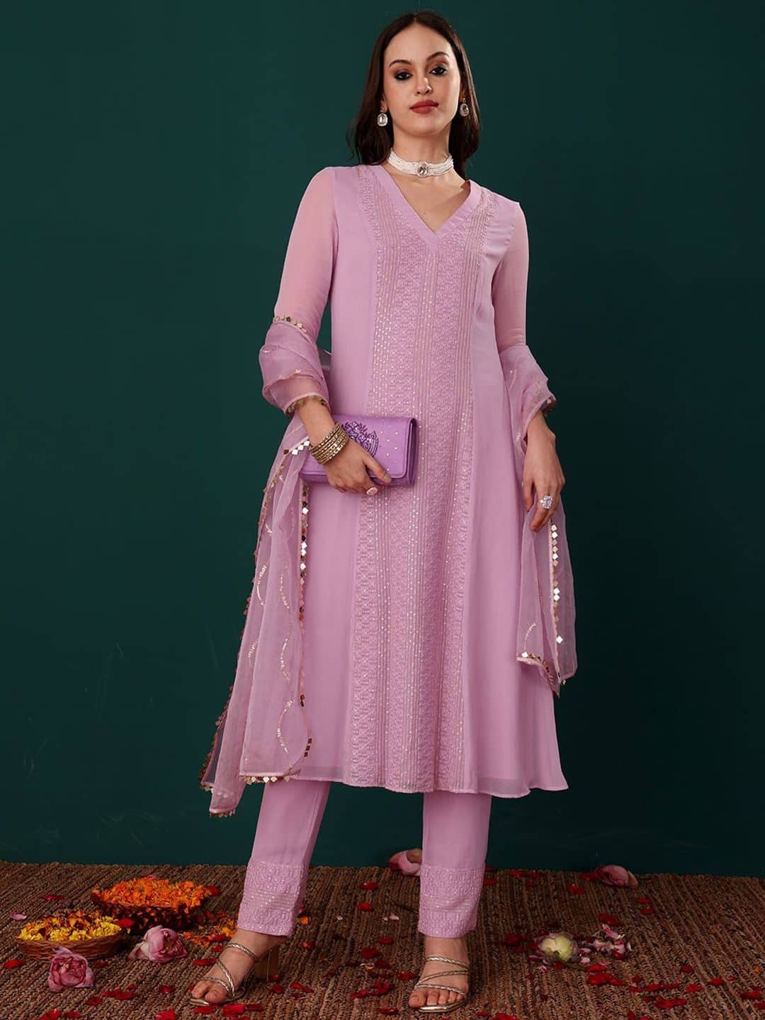 SILCHIC Women Ethnic Motifs Embroidered Regular Sequinned Kurta & Trousers With Dupatta — photo 1