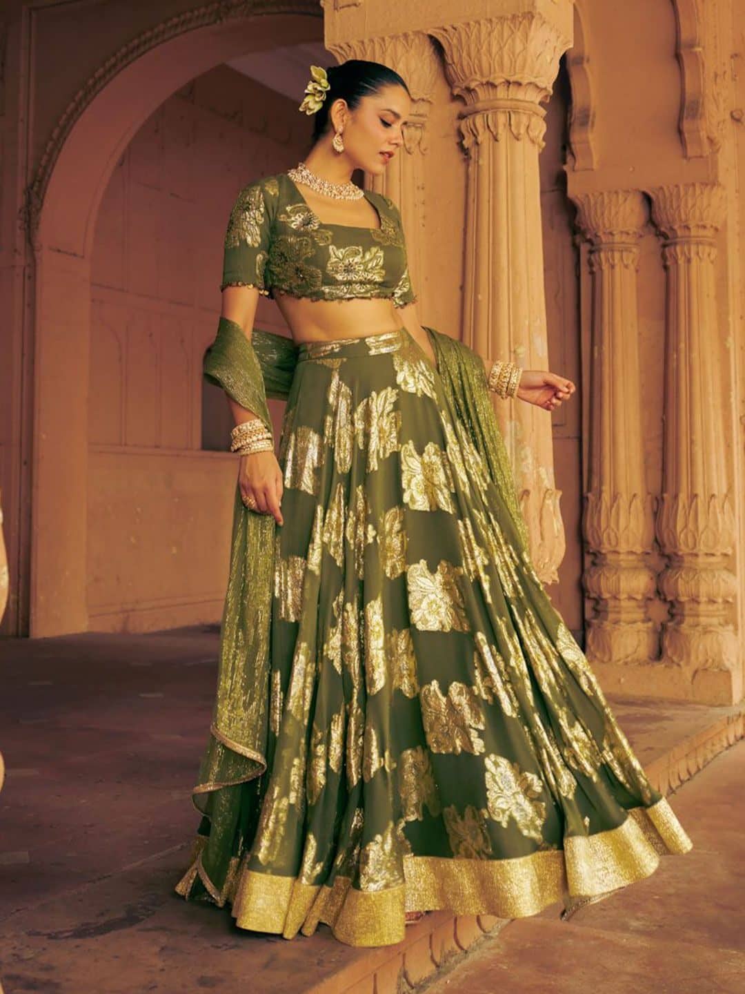 SILCHIC Embellished Thread Work Ready to Wear Lehenga & Blouse With Dupatta