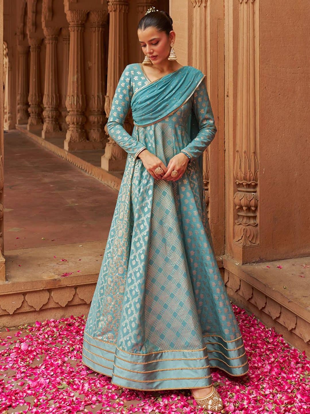 SILCHIC Floral Jacquard Chanderi Silk Anarkali Kurta
