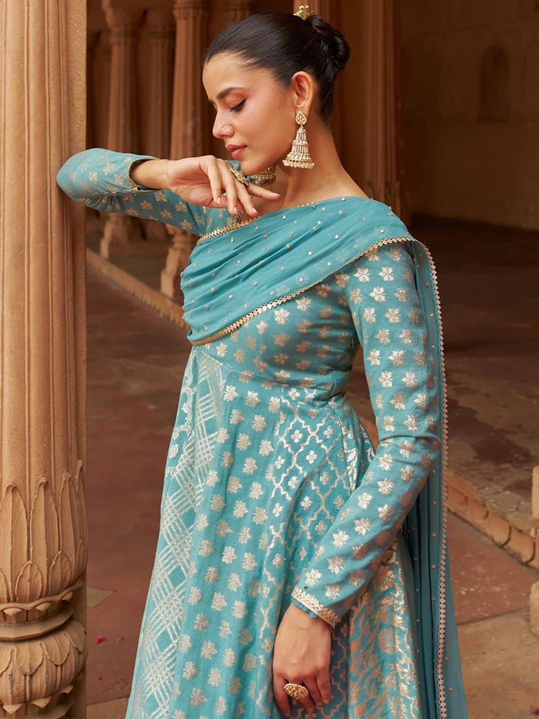 SILCHIC Floral Jacquard Chanderi Silk Anarkali Kurta — photo 2