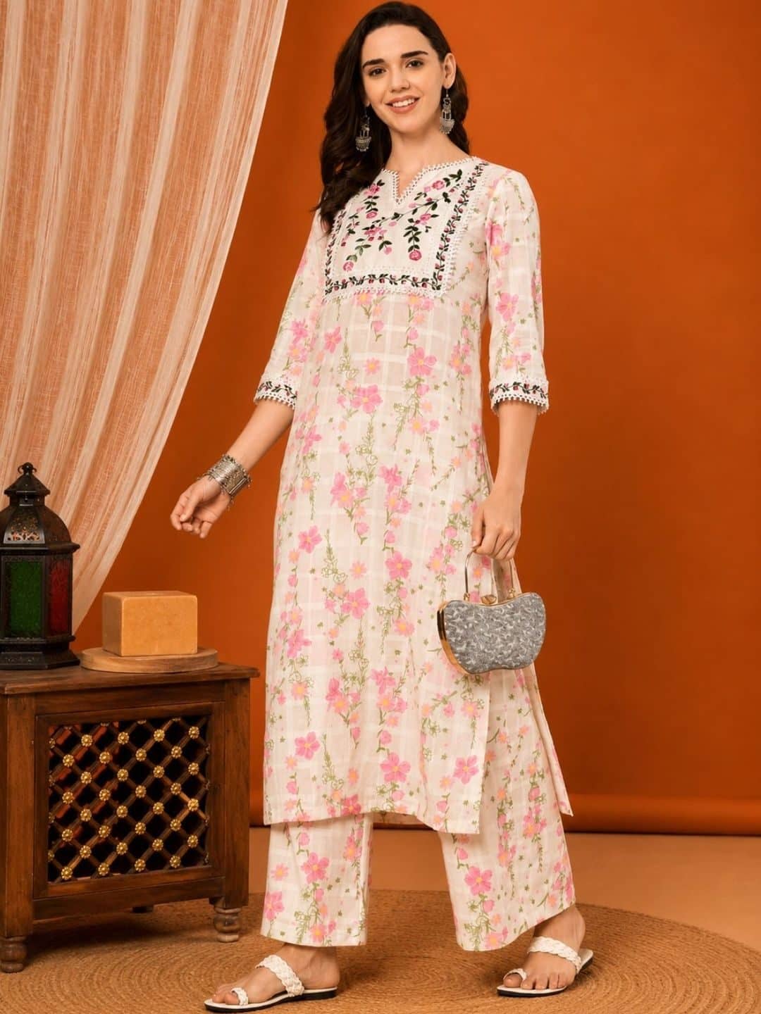 SILCHIC Women Floral Printed Regular Thread Work Kurta with Palazzos — photo 6